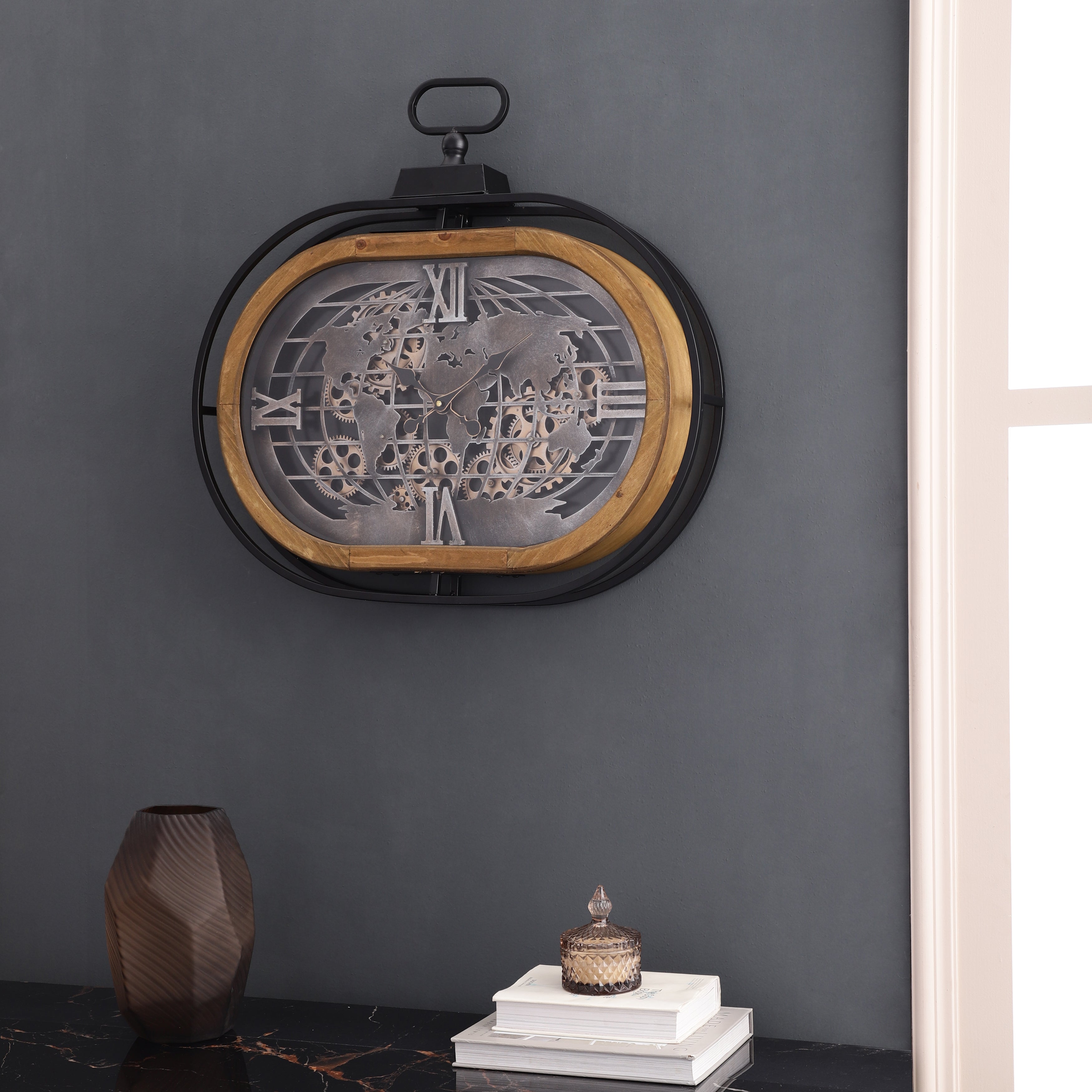 Industrial Globe Wall Clock (Oblong)