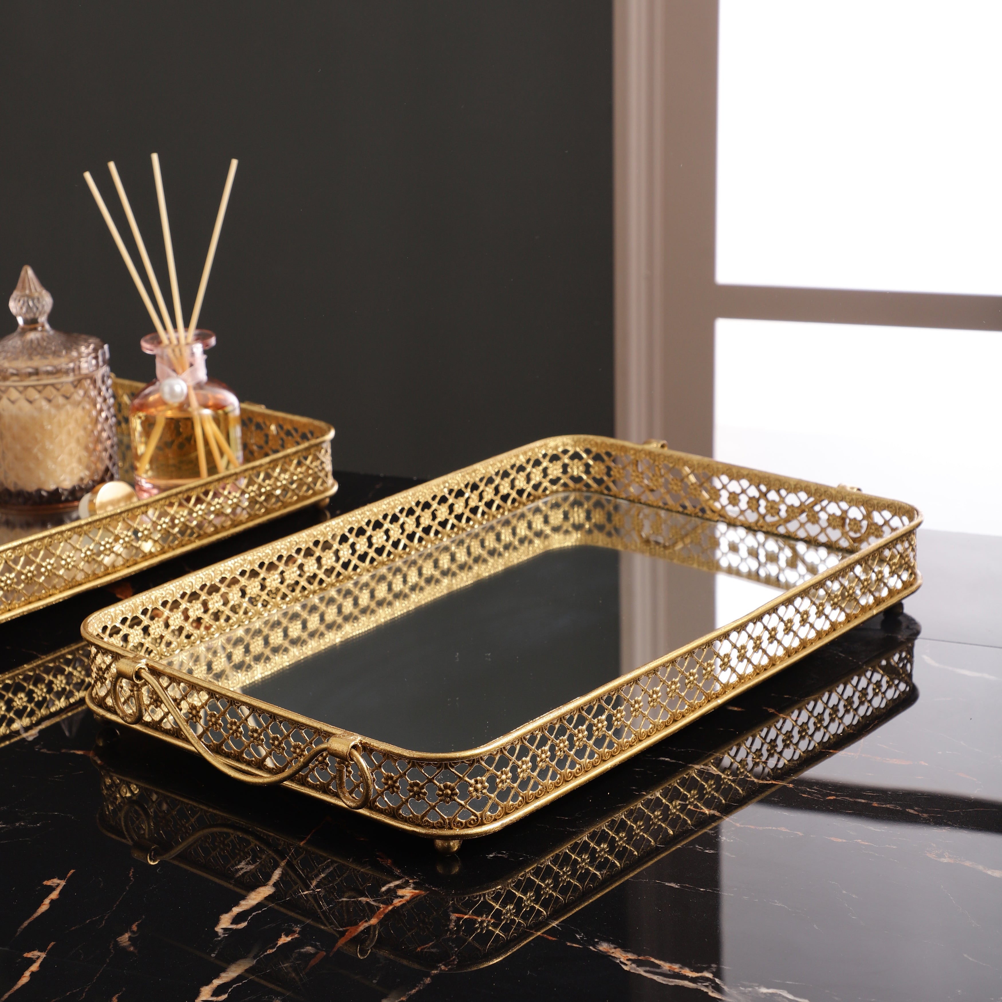 Meshed Rectangle Mirror Tray (Single)