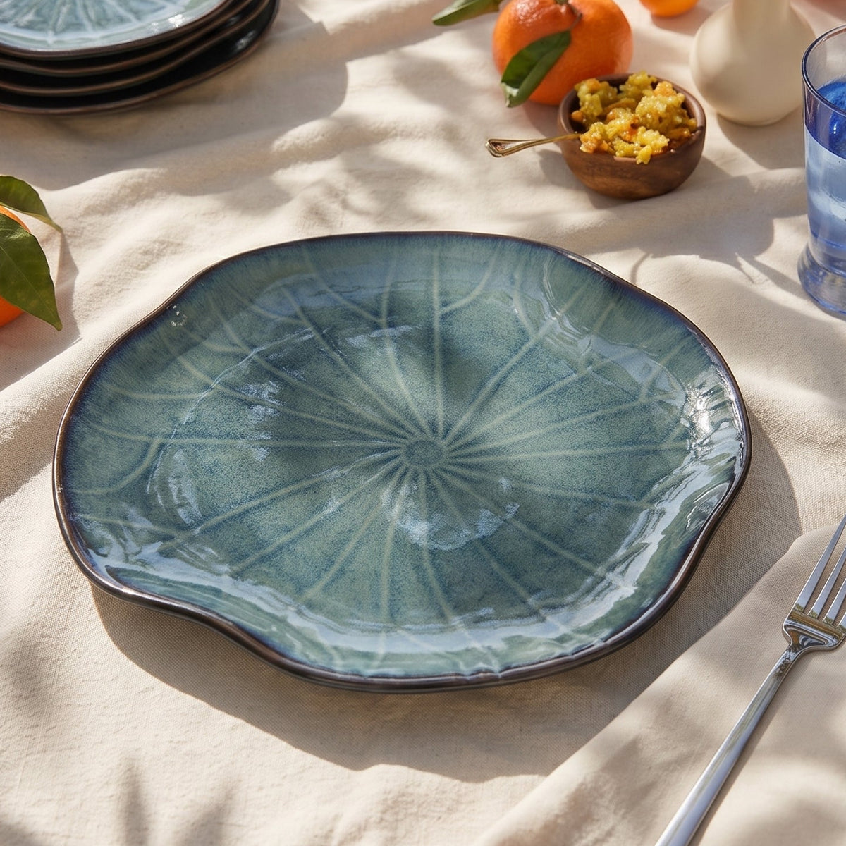 Lotus Leaf Glazed Ceramic Plate