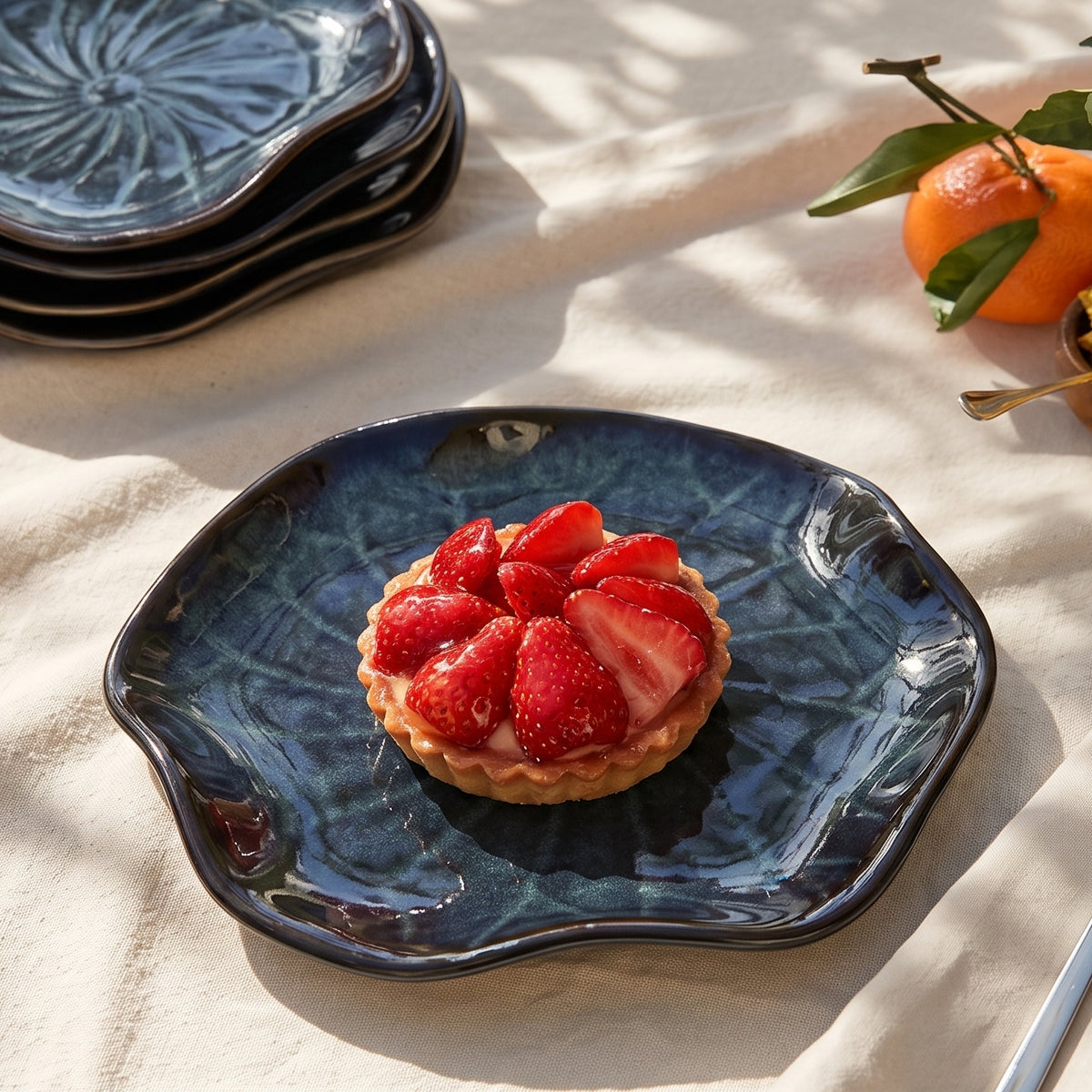 Lotus Leaf Glazed Ceramic Snack Plate