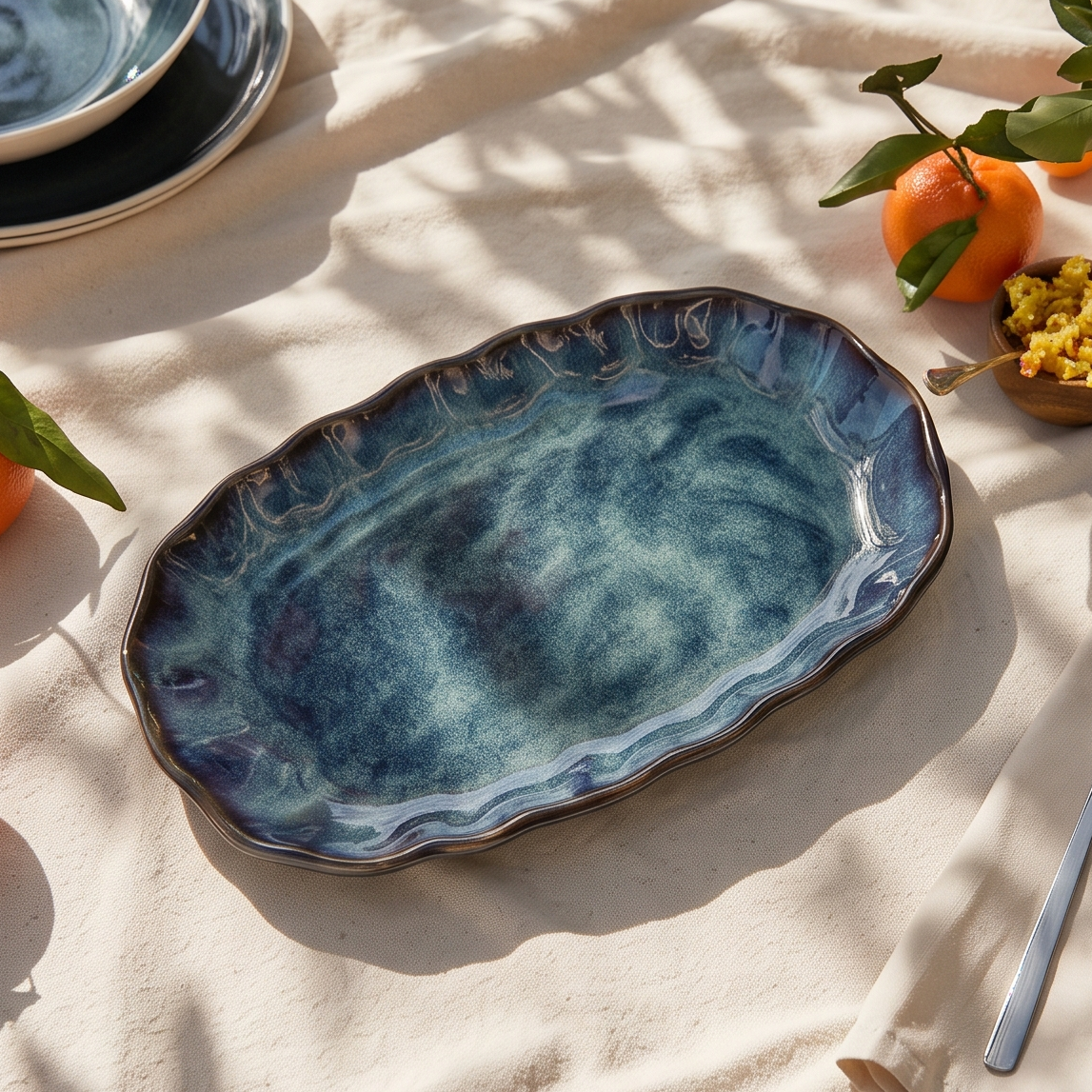 Ocean Pebble Ceramic Oval Platter