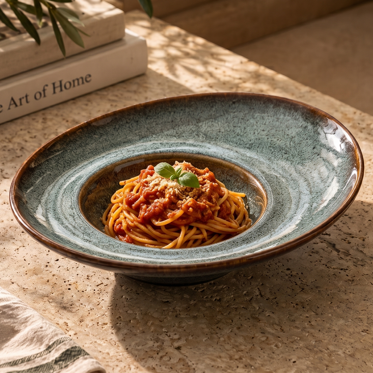 Sage Halo Wide-Rim Ceramic Bowl