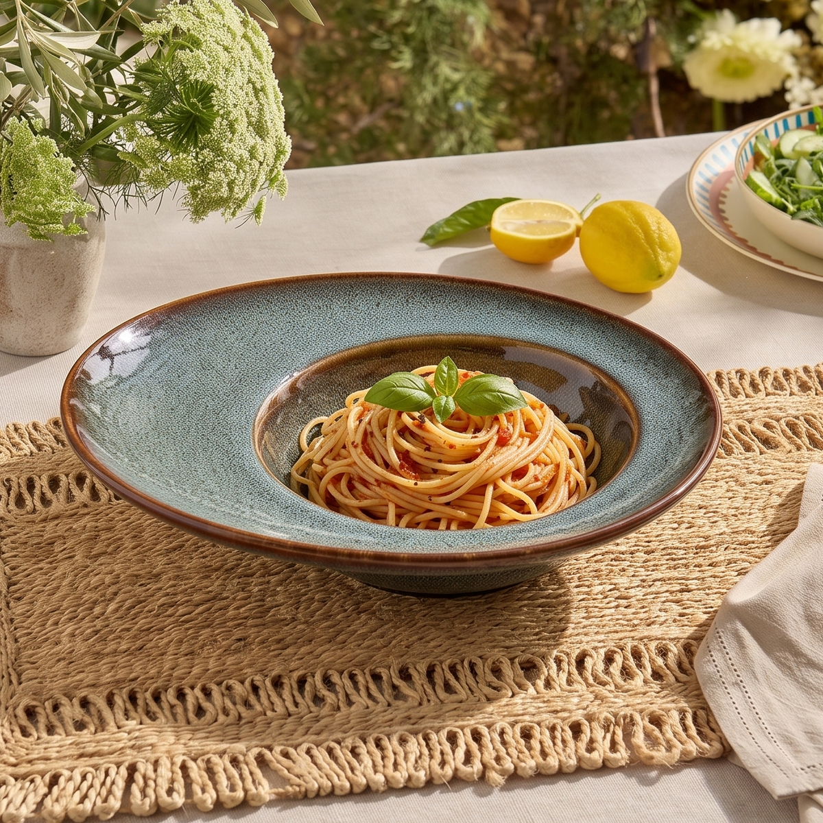 Sage Halo Wide-Rim Ceramic Bowl