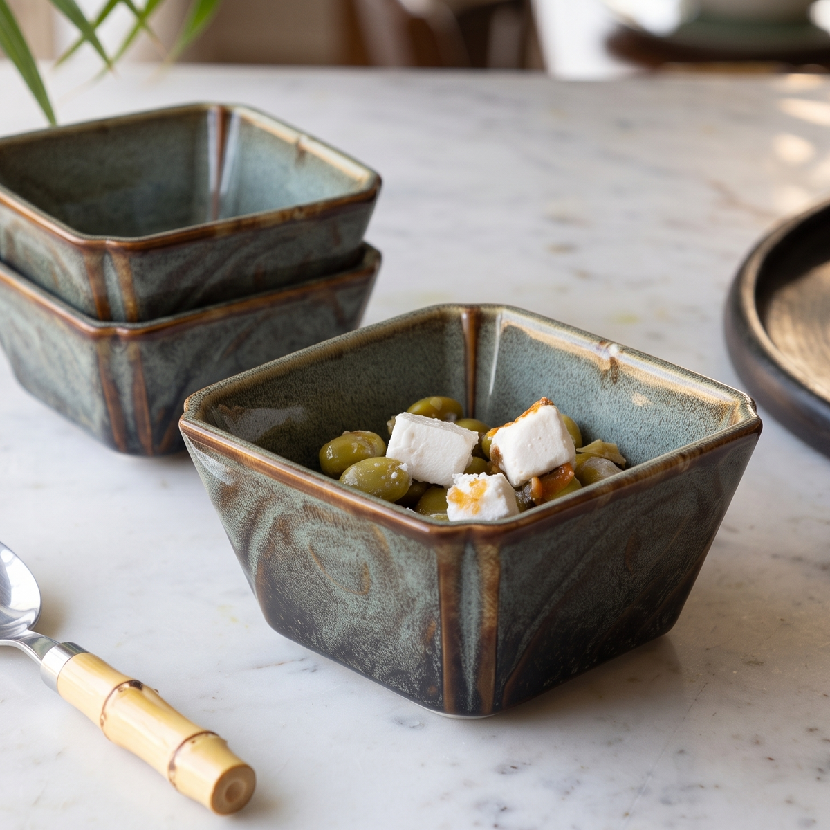 Sage Square Ceramic Condiment Bowl