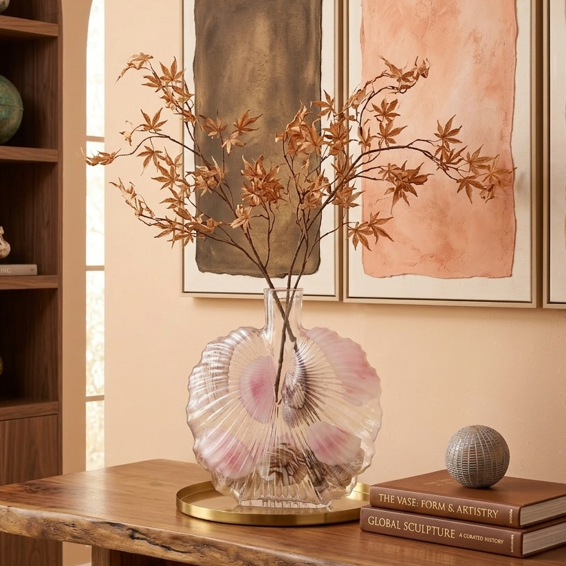Scalloped Pink Accent Glass Vase