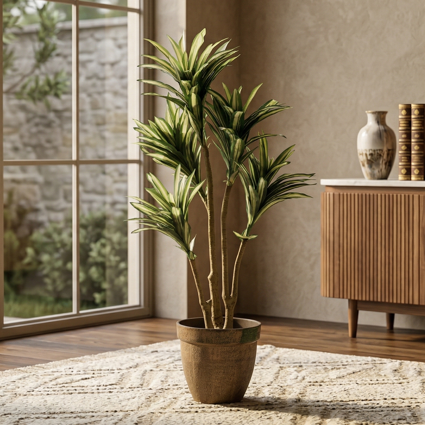 Stripes in White Dracaena Faux Plant (Medium)