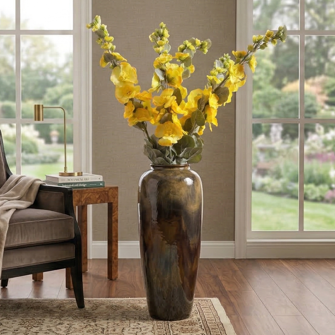 Sunshine Yellow Hollyhock Faux Flower Stick (Single)