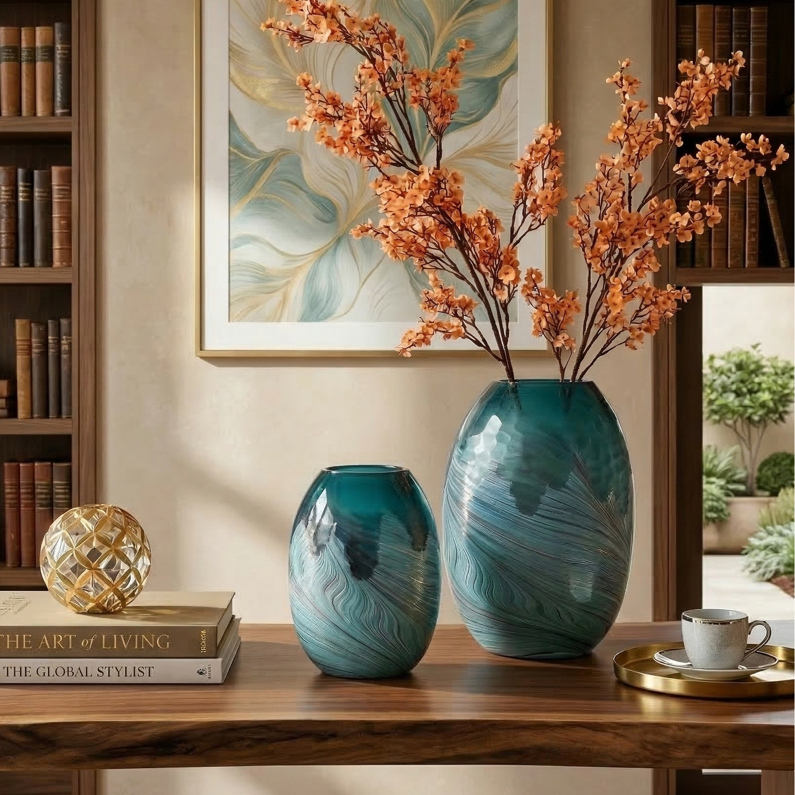 Swirl Ombre Teal Glass Vase (Single)