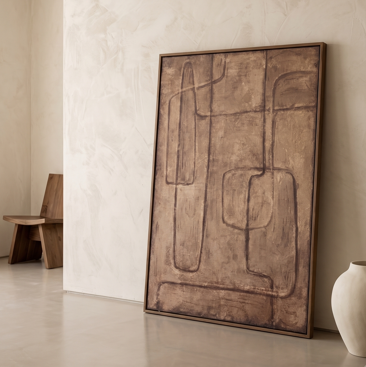 Terracotta Pathways Textured Art on Linen
