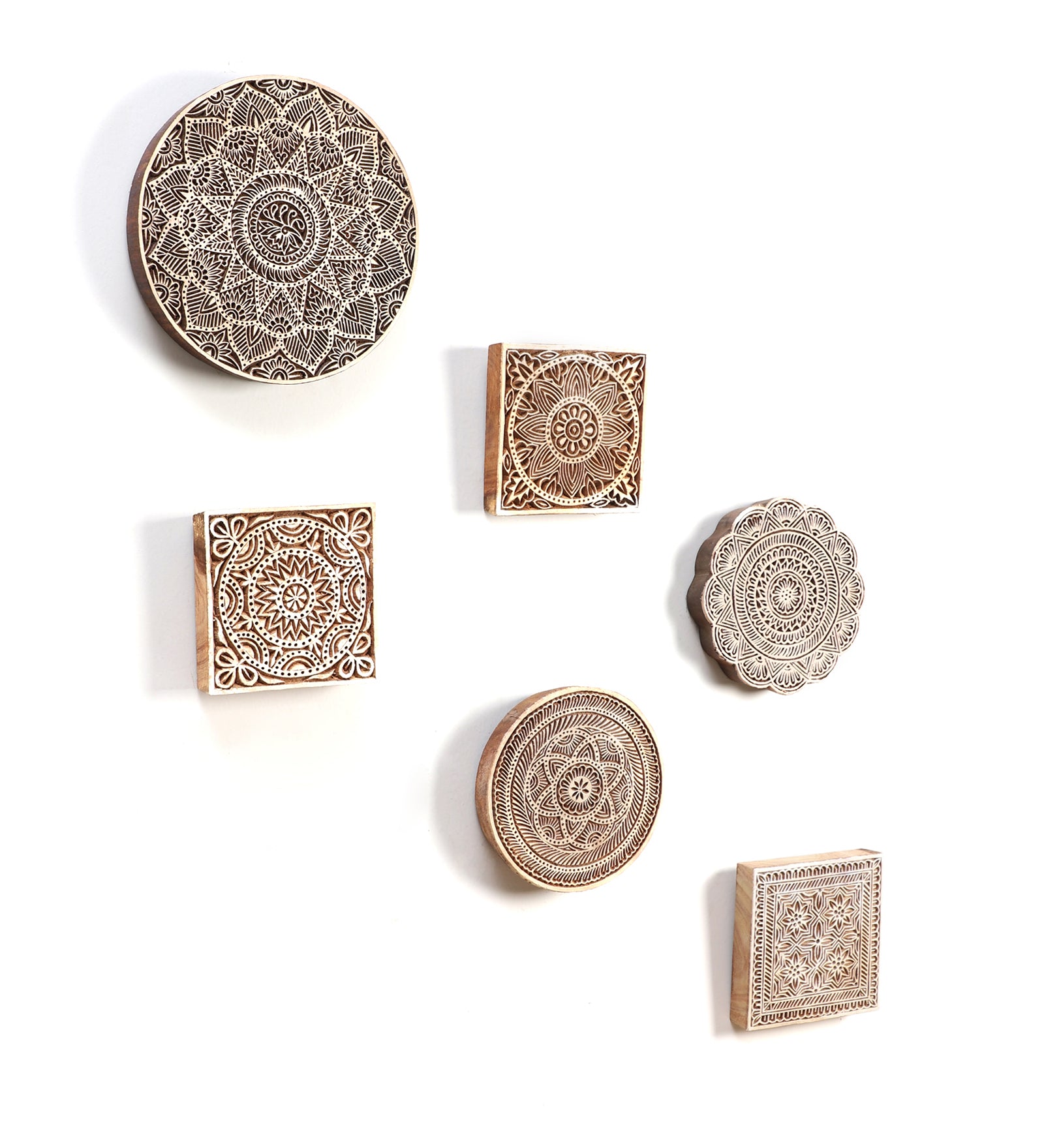 Ethnic Motifs - Handcarved Wood Wall Hanging (set of 6)