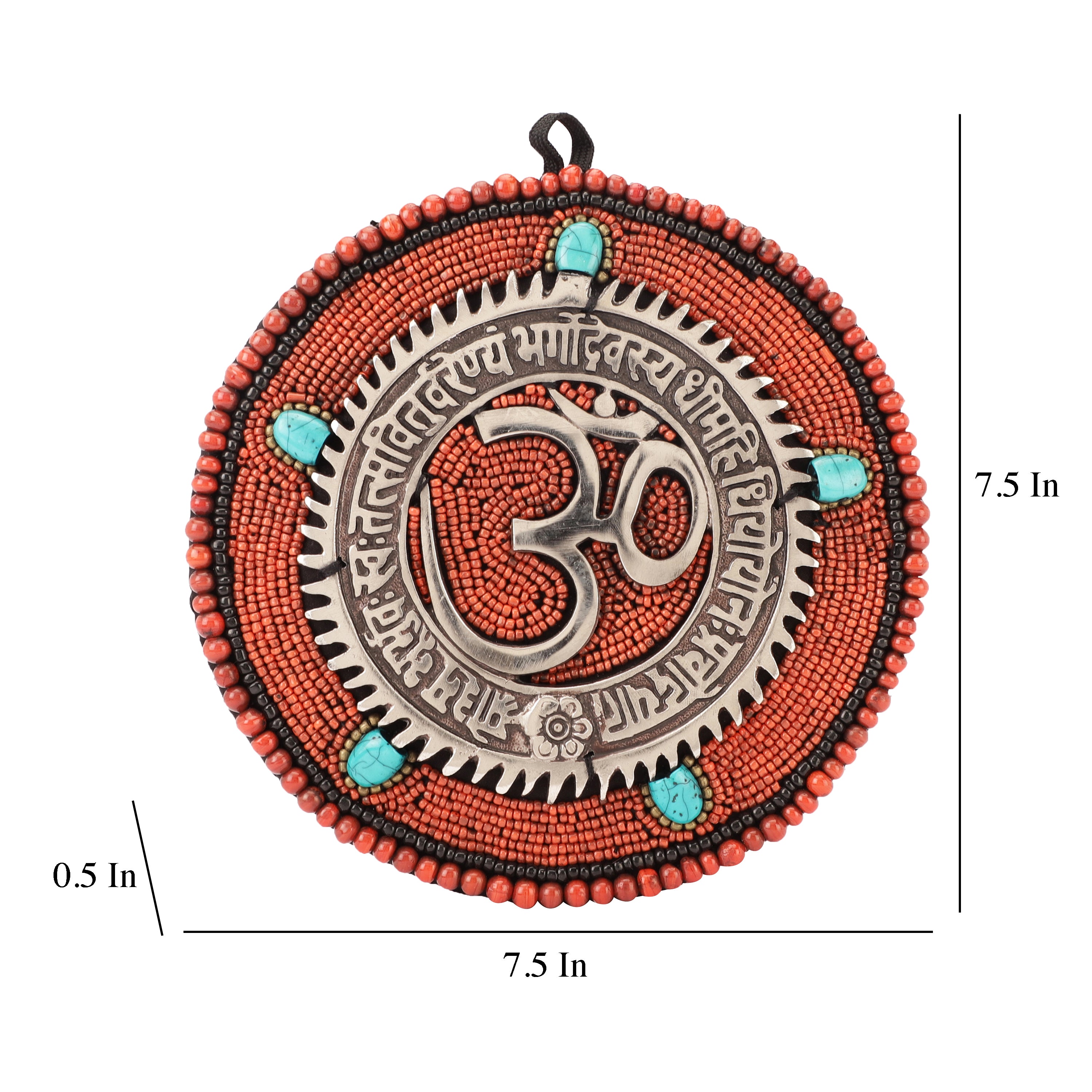 Red Beads and Stone Om Metal Wall Art
