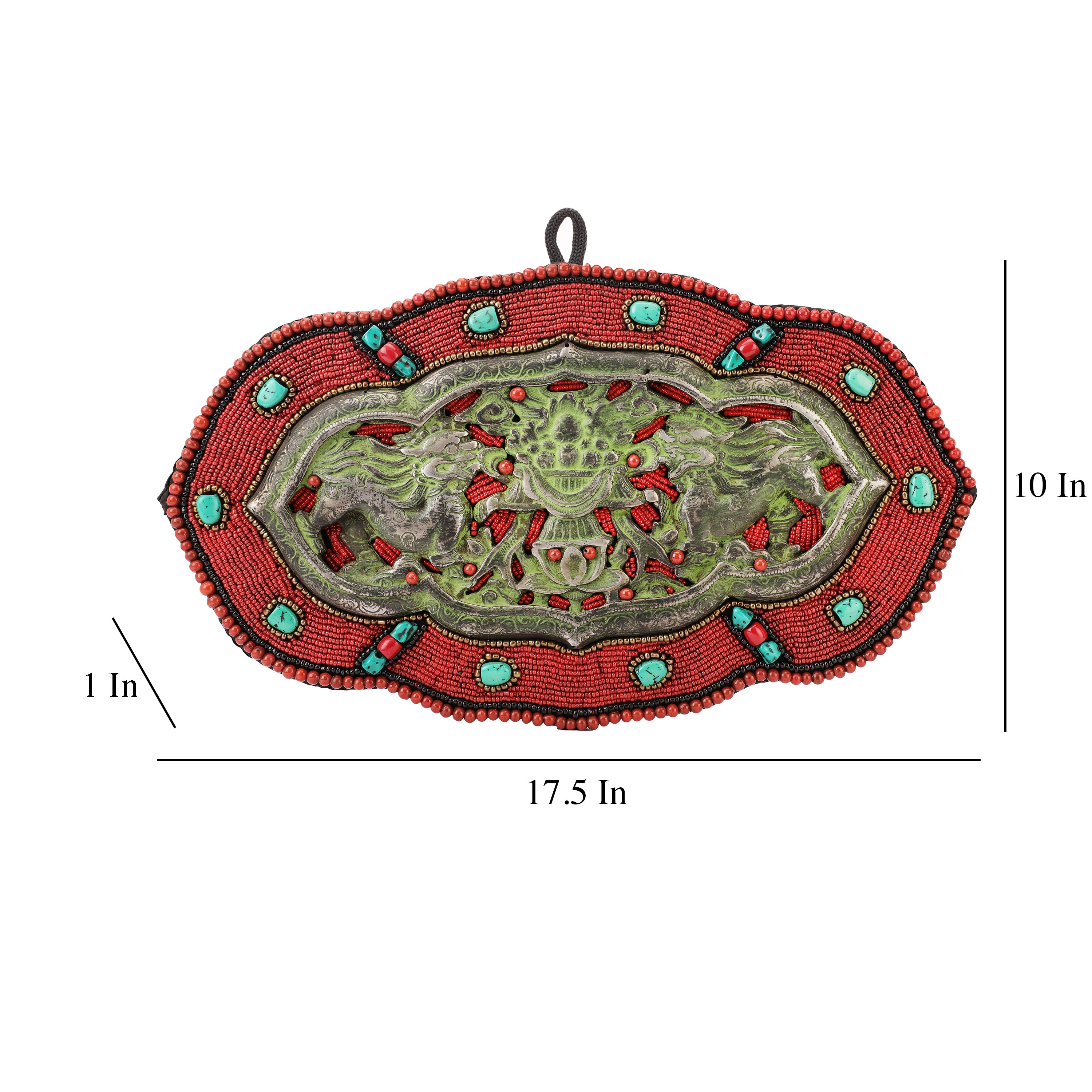 Red Beads and Stone Singay Metal Wall Art