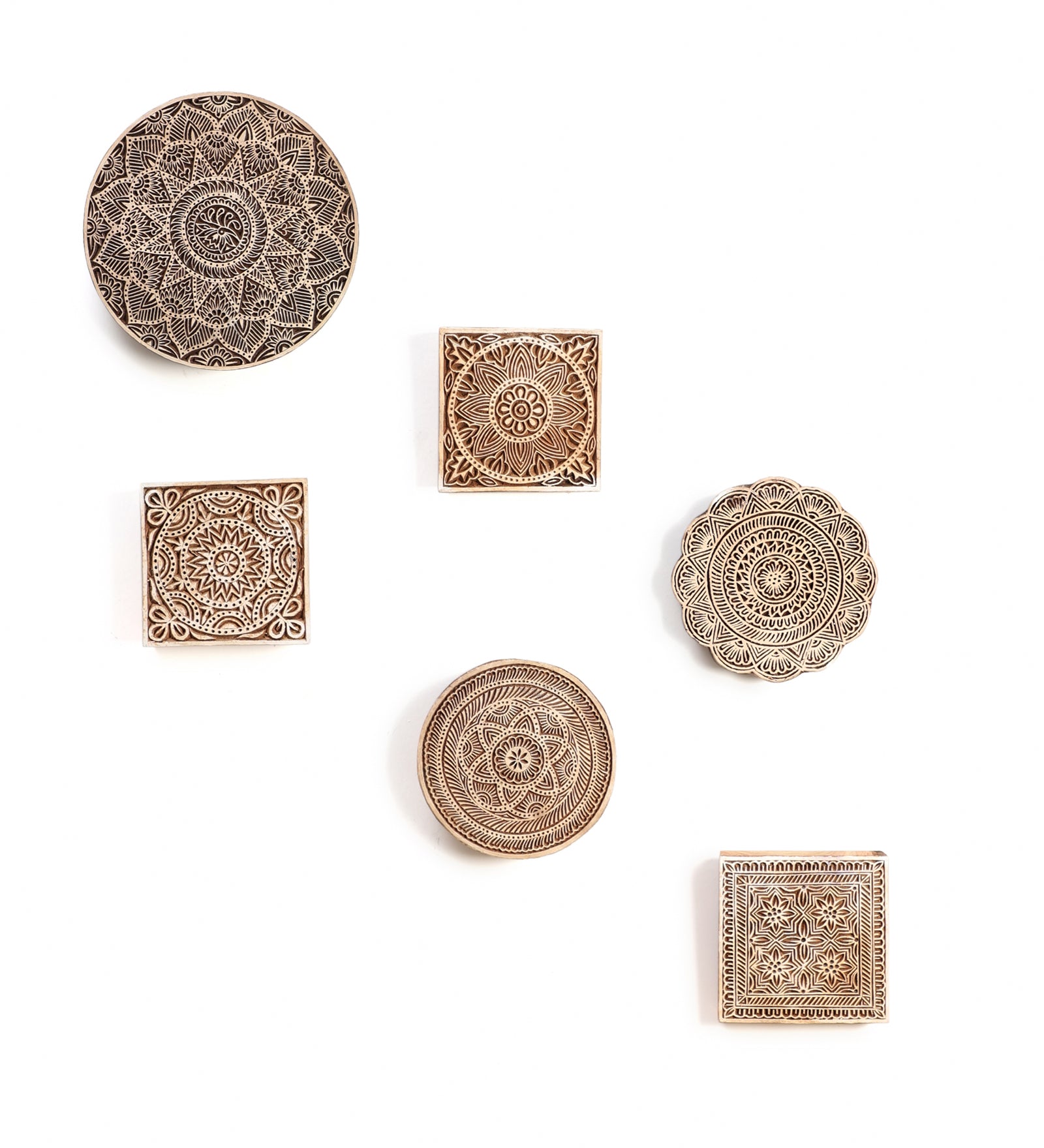 Ethnic Motifs - Handcarved Wood Wall Hanging (set of 6)