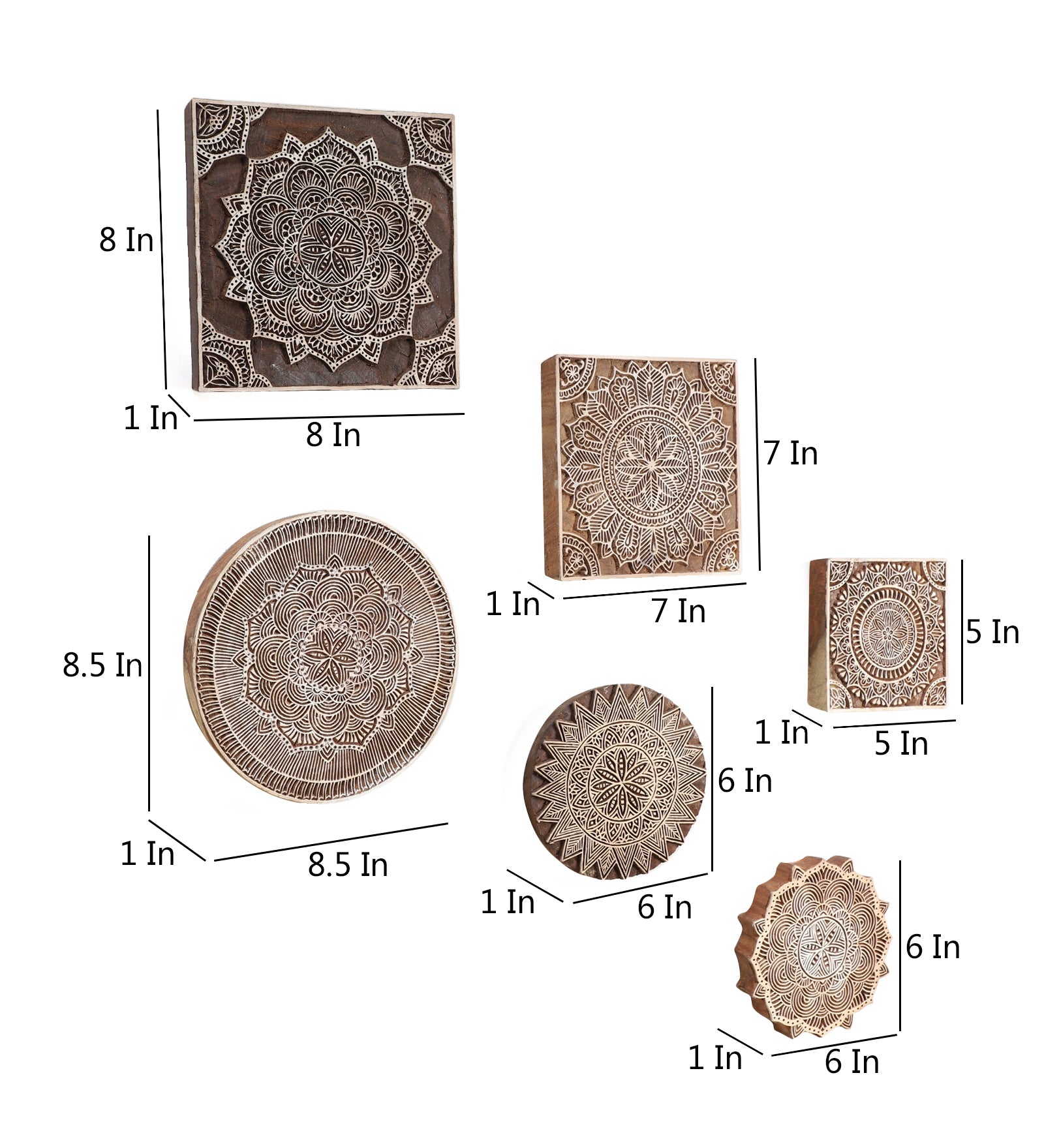 Verdant Motifs - Handcarved Wood Wall Hanging (set of 6)