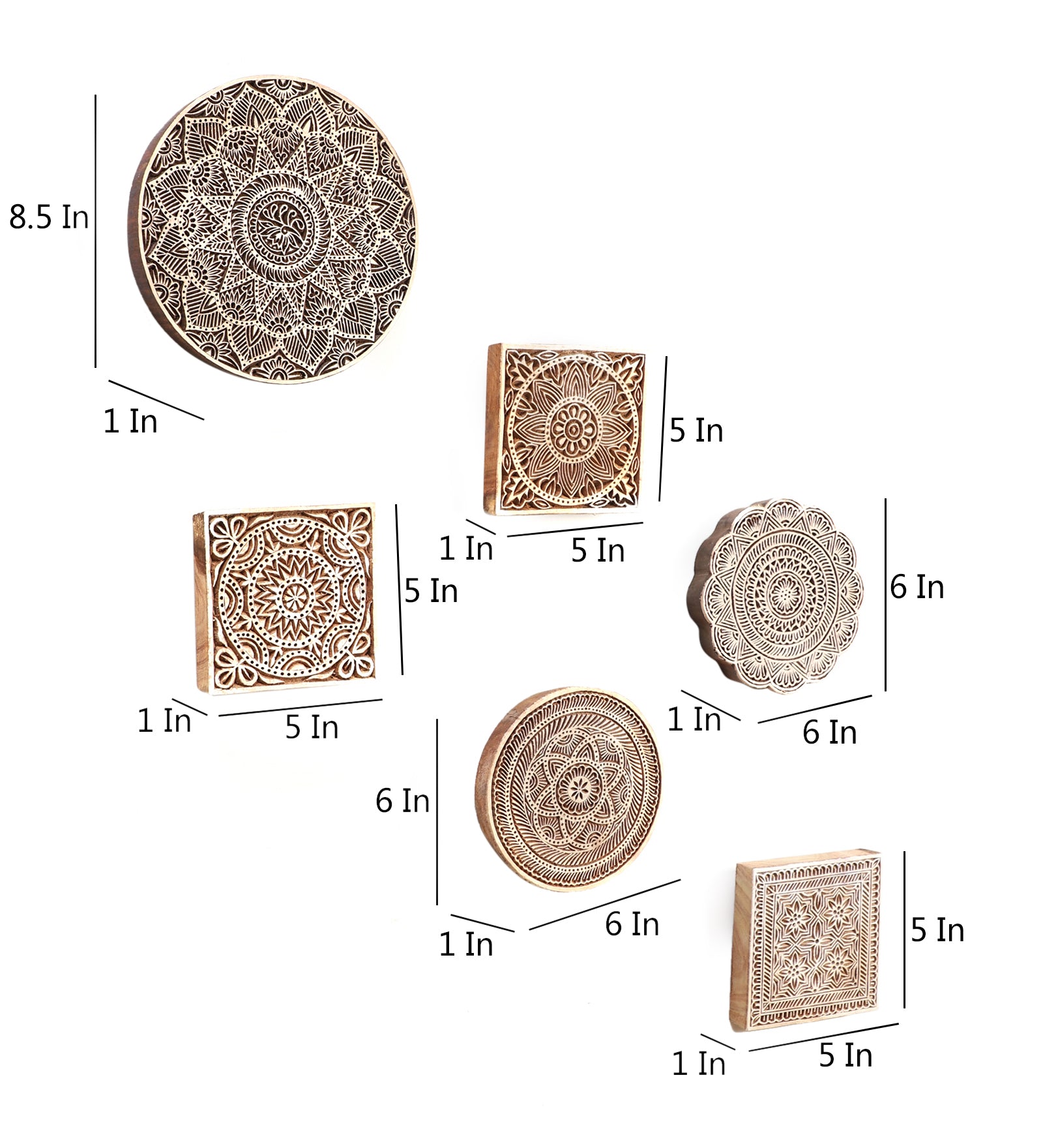Ethnic Motifs - Handcarved Wood Wall Hanging (set of 6)