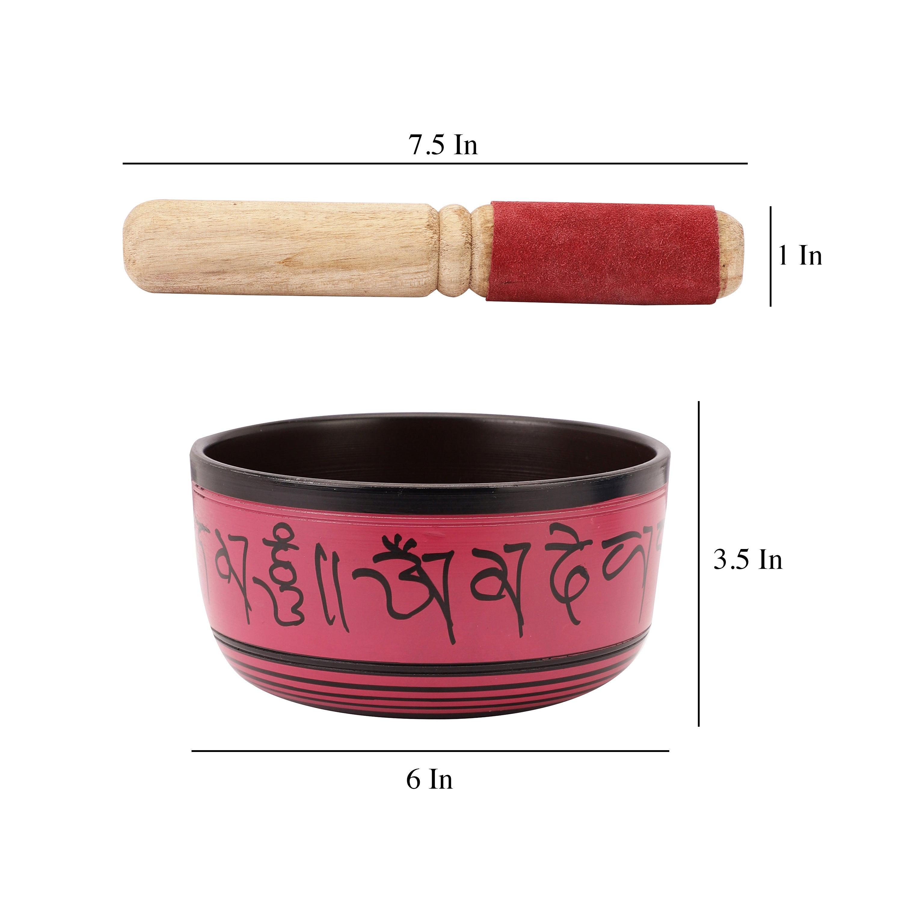 Pink Dorje Carving Buddhist Tibetan Singing Bowl (with stick)