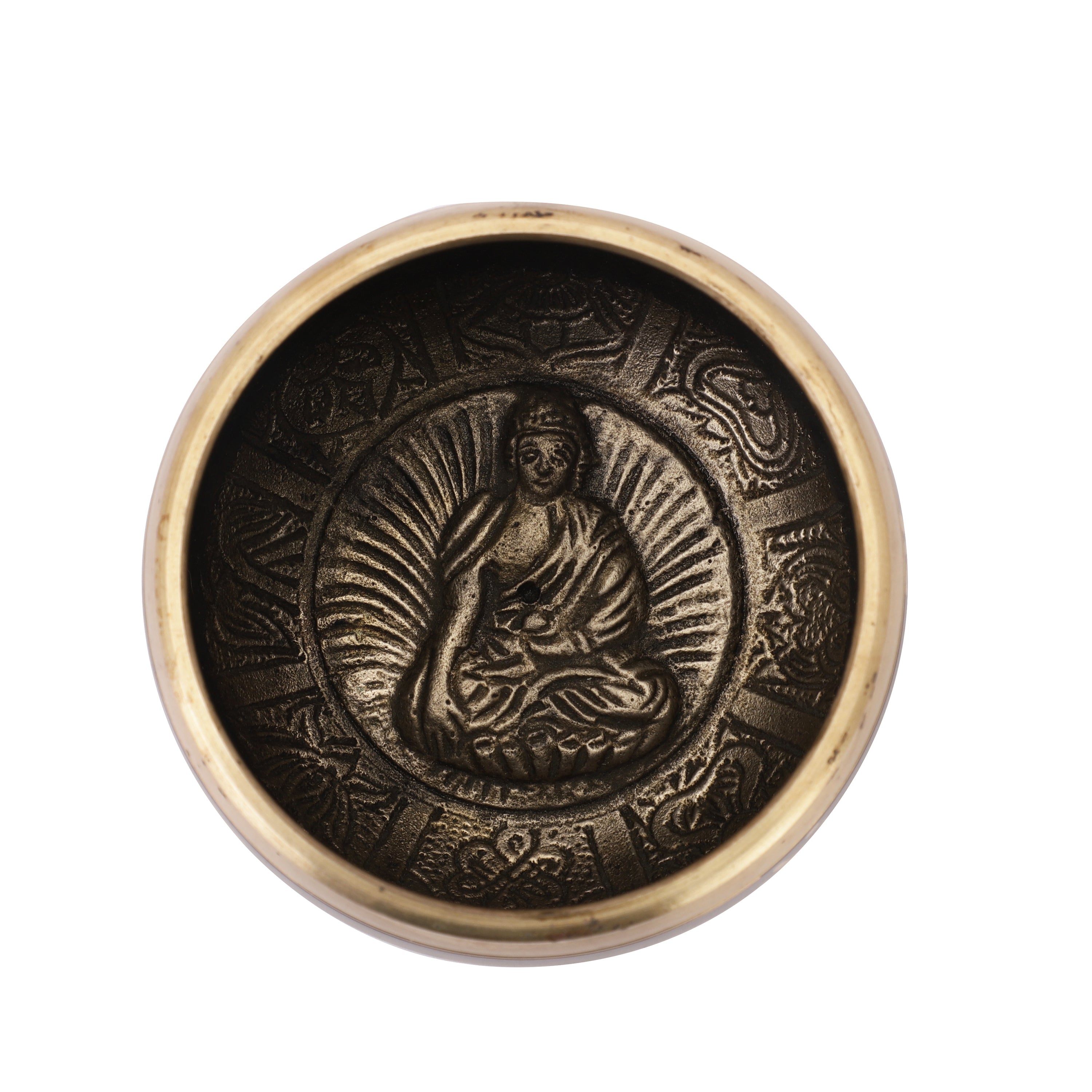 Buddha Carving Black Tibetan Singing Bowl (with stick)