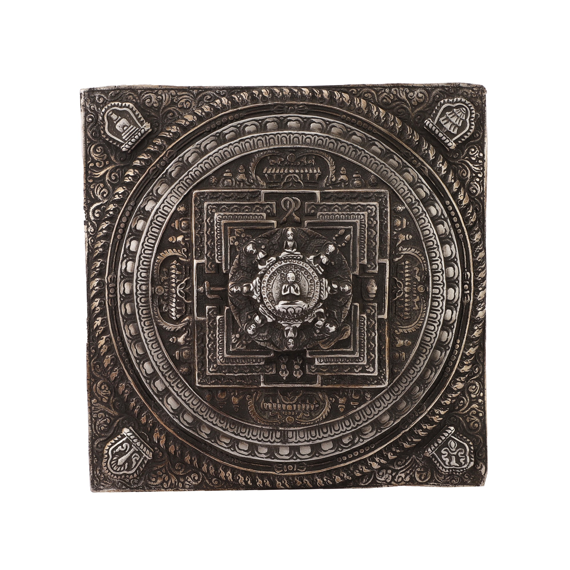 Handcarved Metal Mandala Wall Art (Antique Grey)