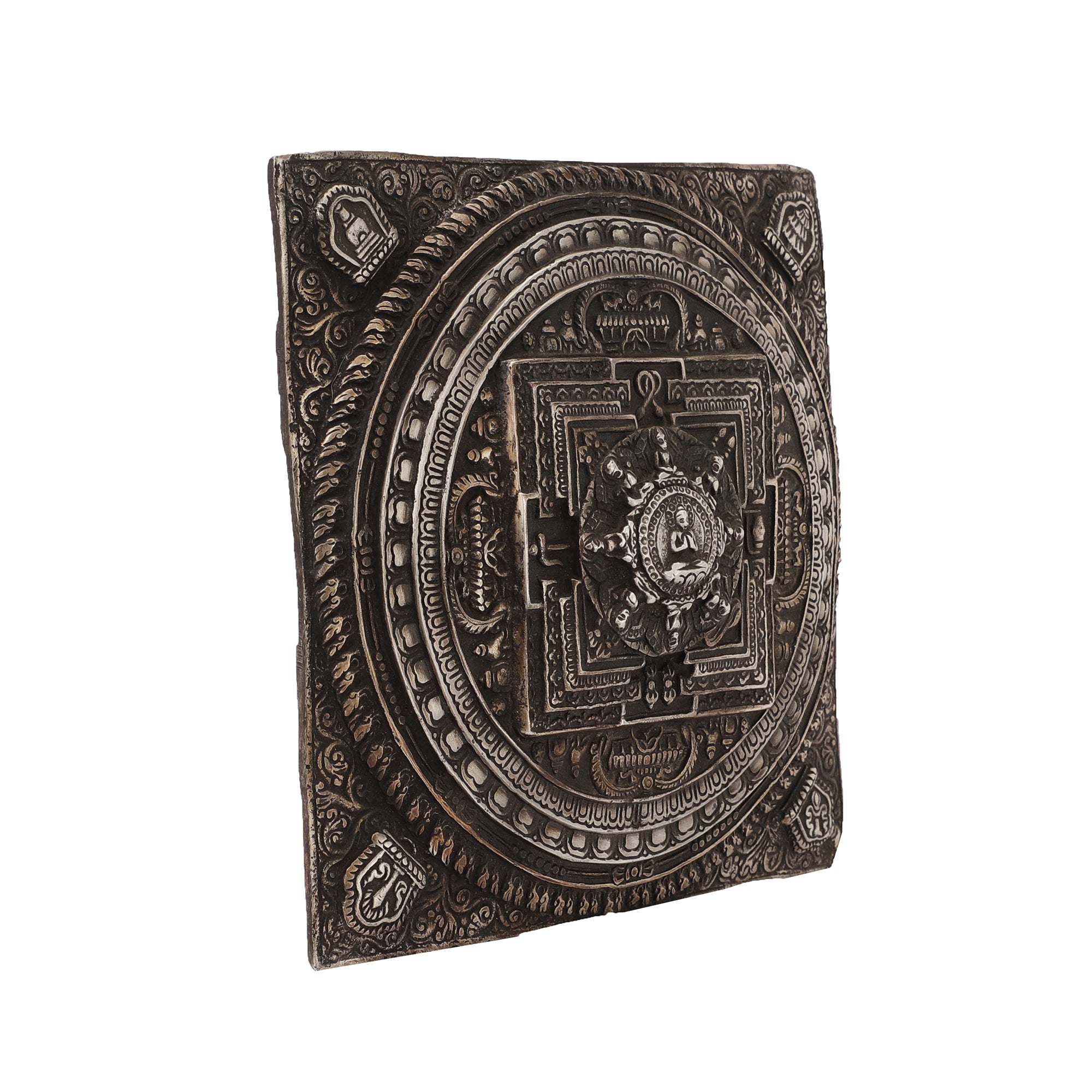 Handcarved Metal Mandala Wall Art (Antique Grey)