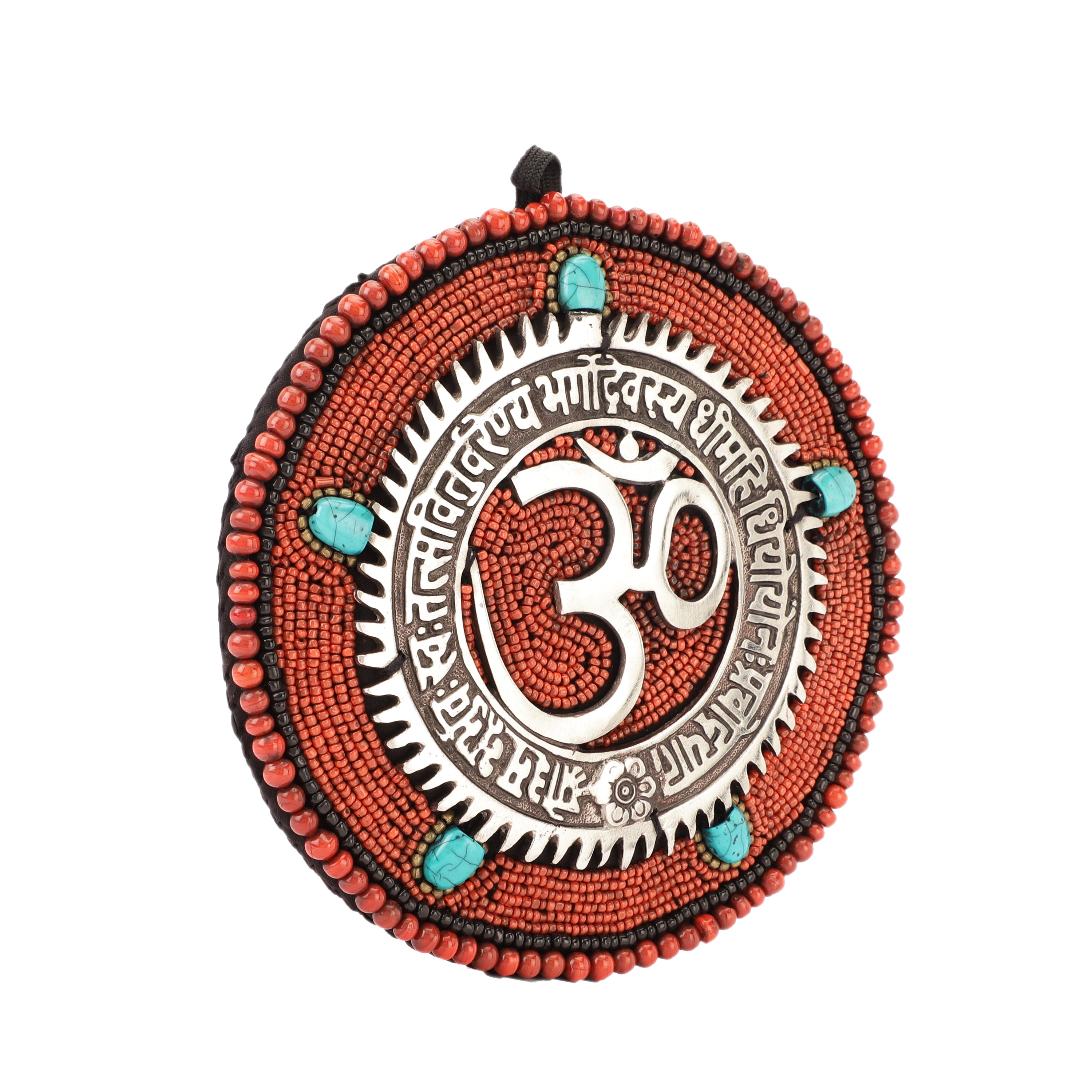 Red Beads and Stone Om Metal Wall Art