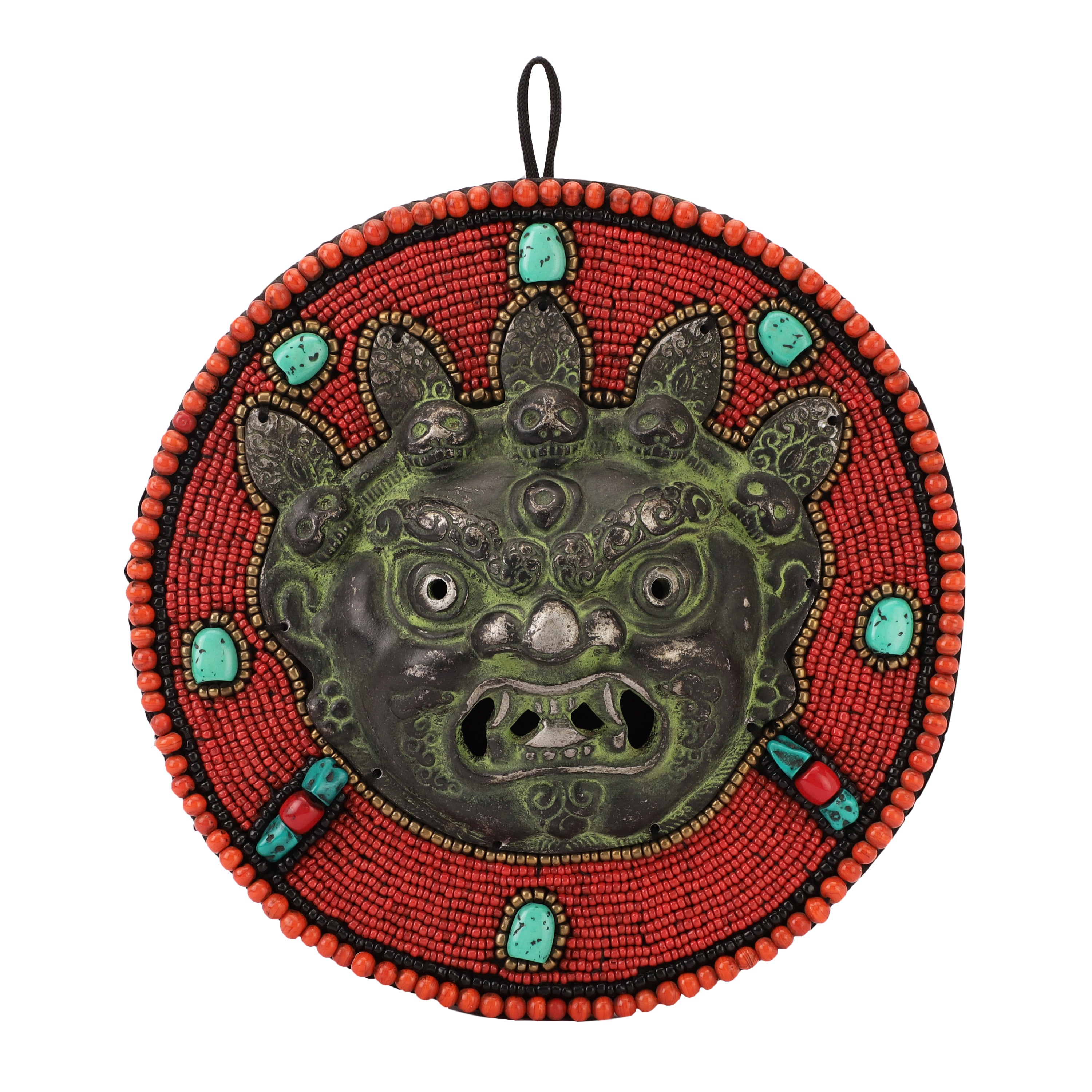 Red Beads and Stone Tribal Metal Wall Art