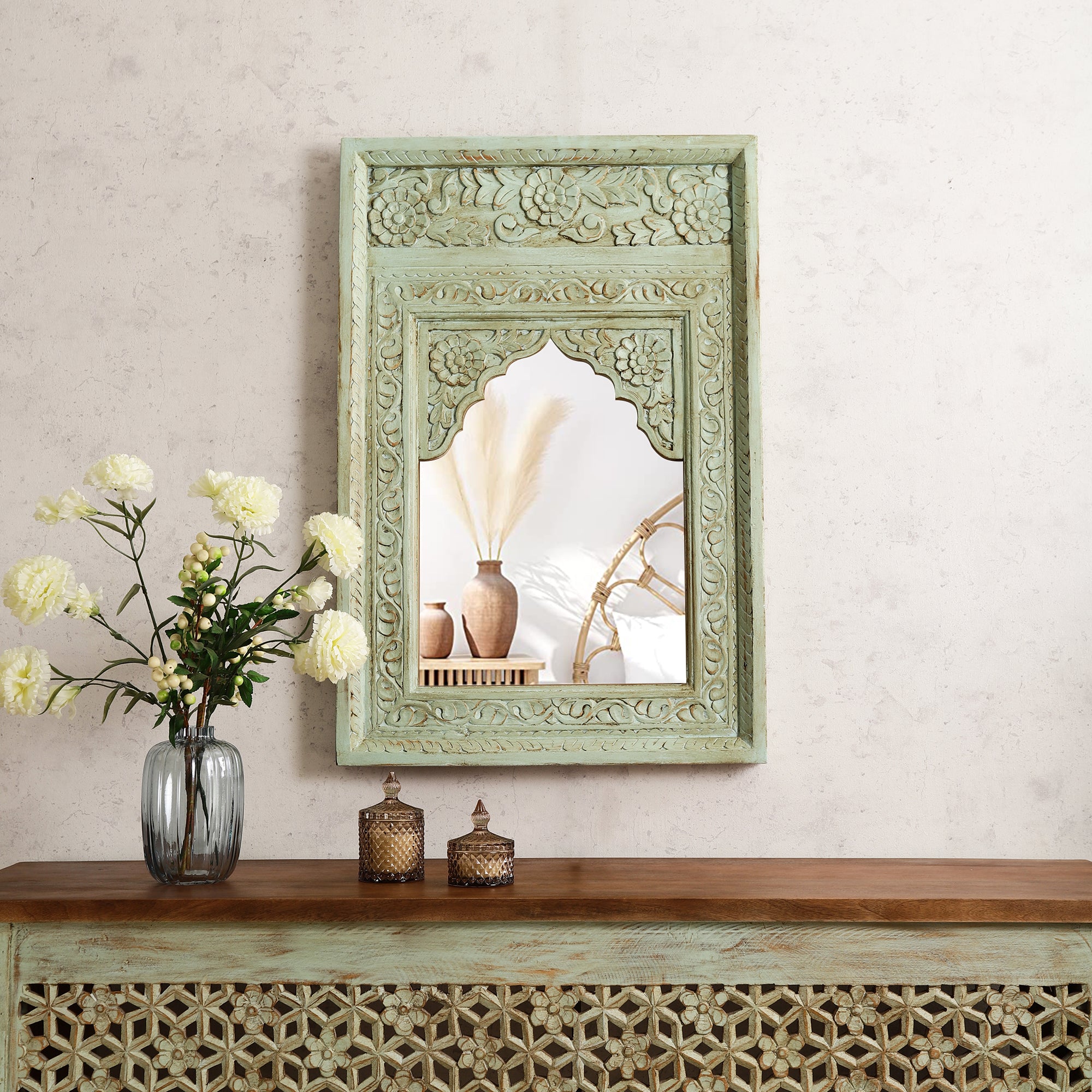 Fizaa Jharokha Green Wall Mirror