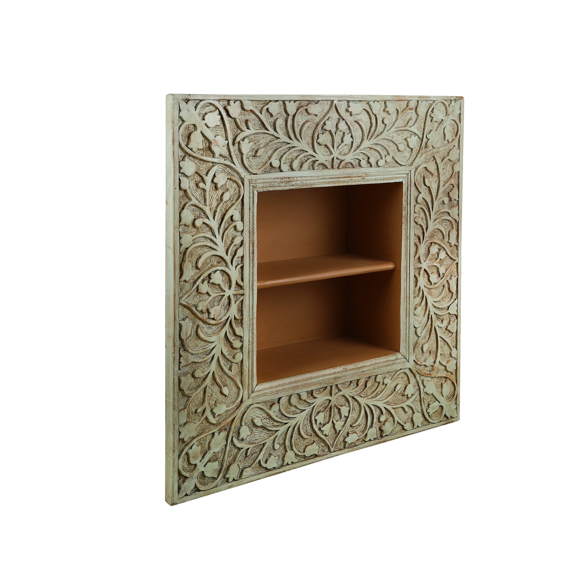 Inaayat Hand Carved Green Frame Wall Shelf