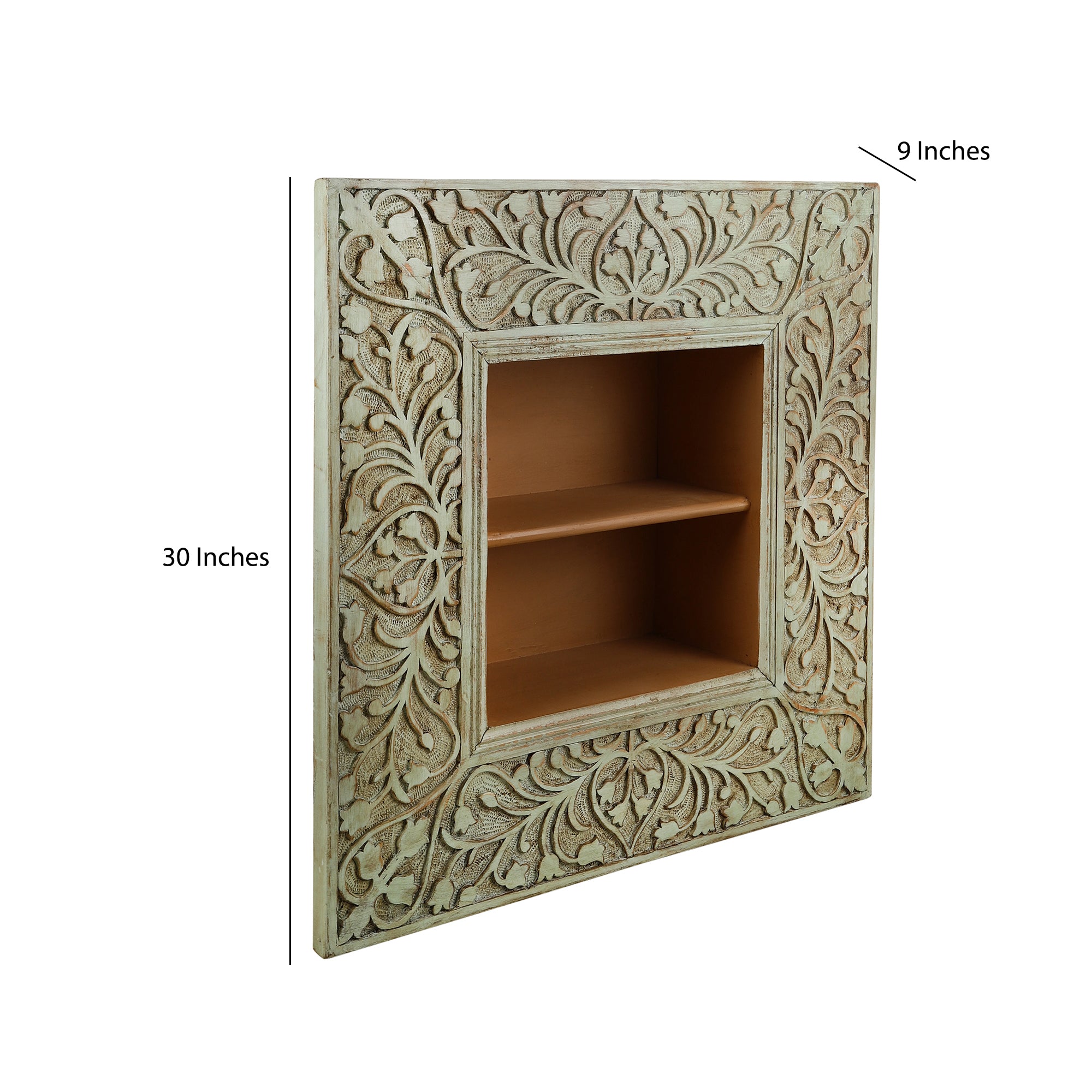 Inaayat Hand Carved Green Frame Wall Shelf
