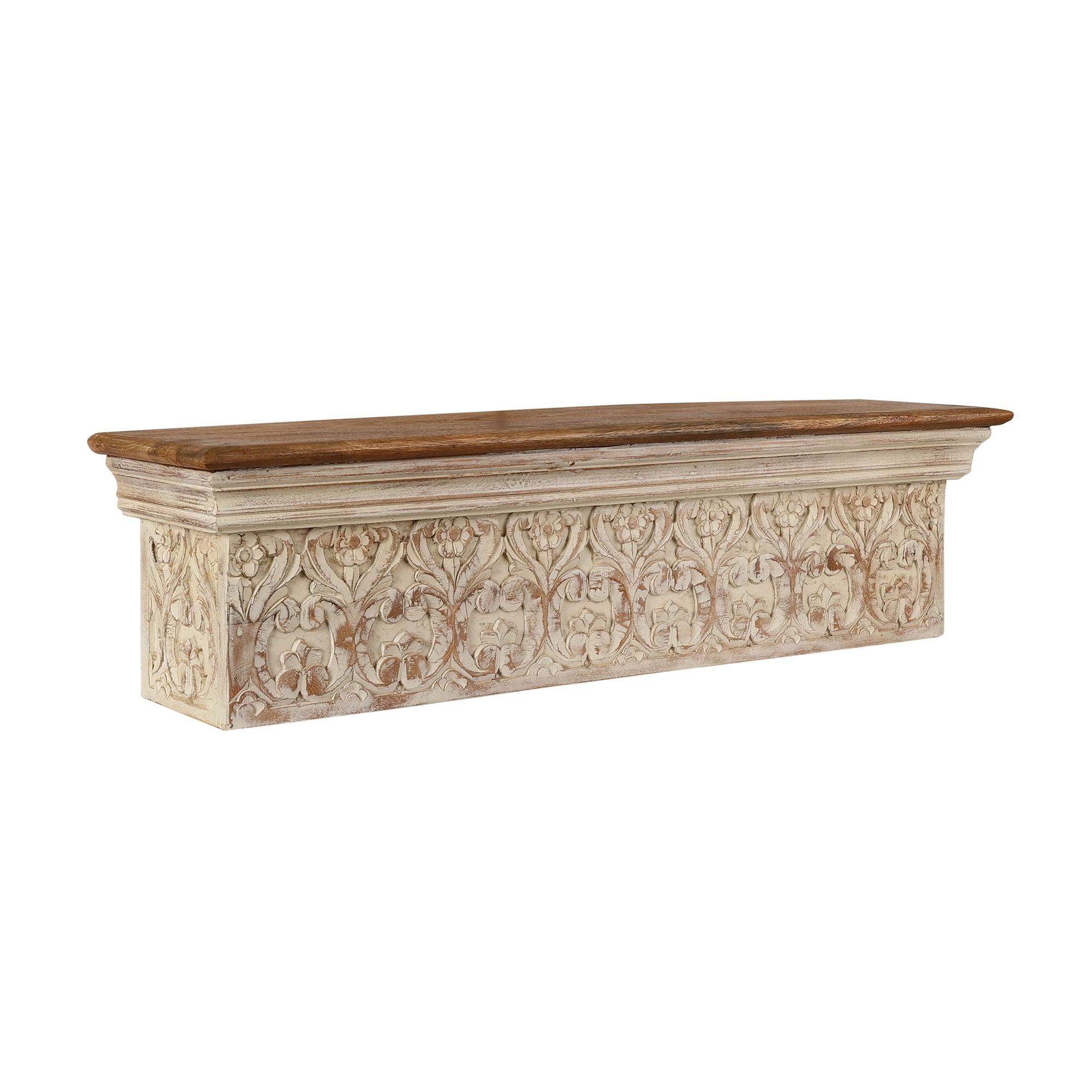Phoolwari Hand Carved Wall Shelf