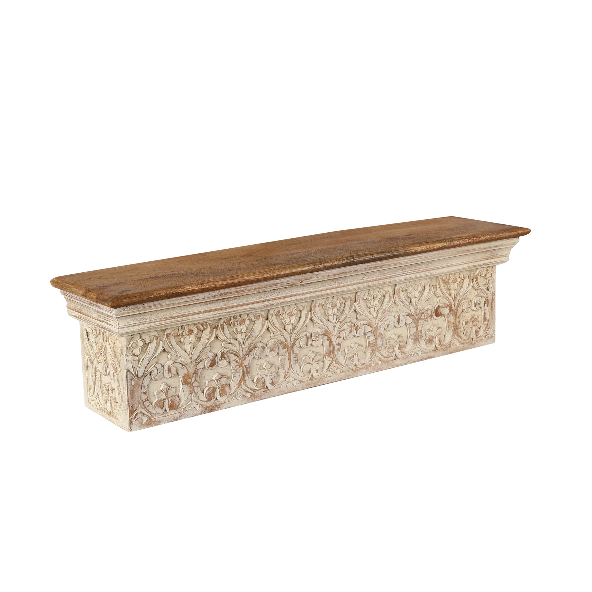 Phoolwari Hand Carved Wall Shelf