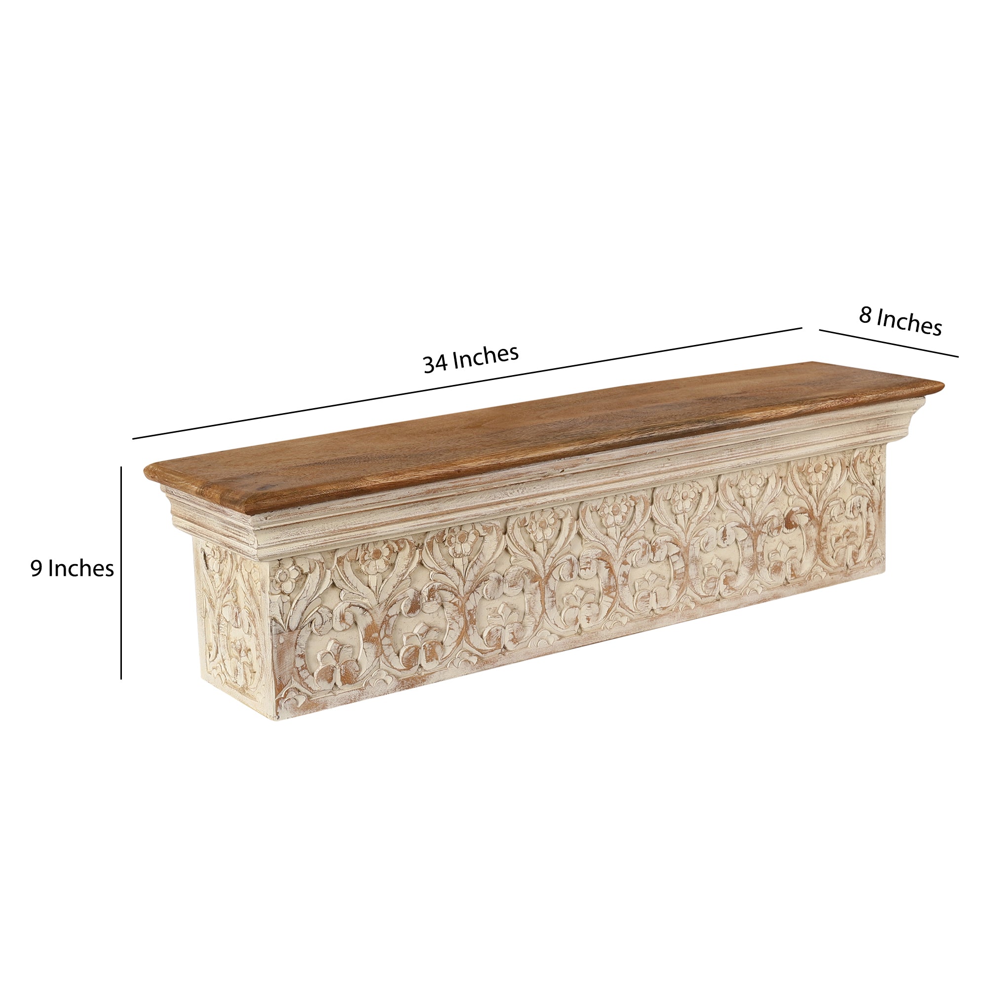 Phoolwari Hand Carved Wall Shelf