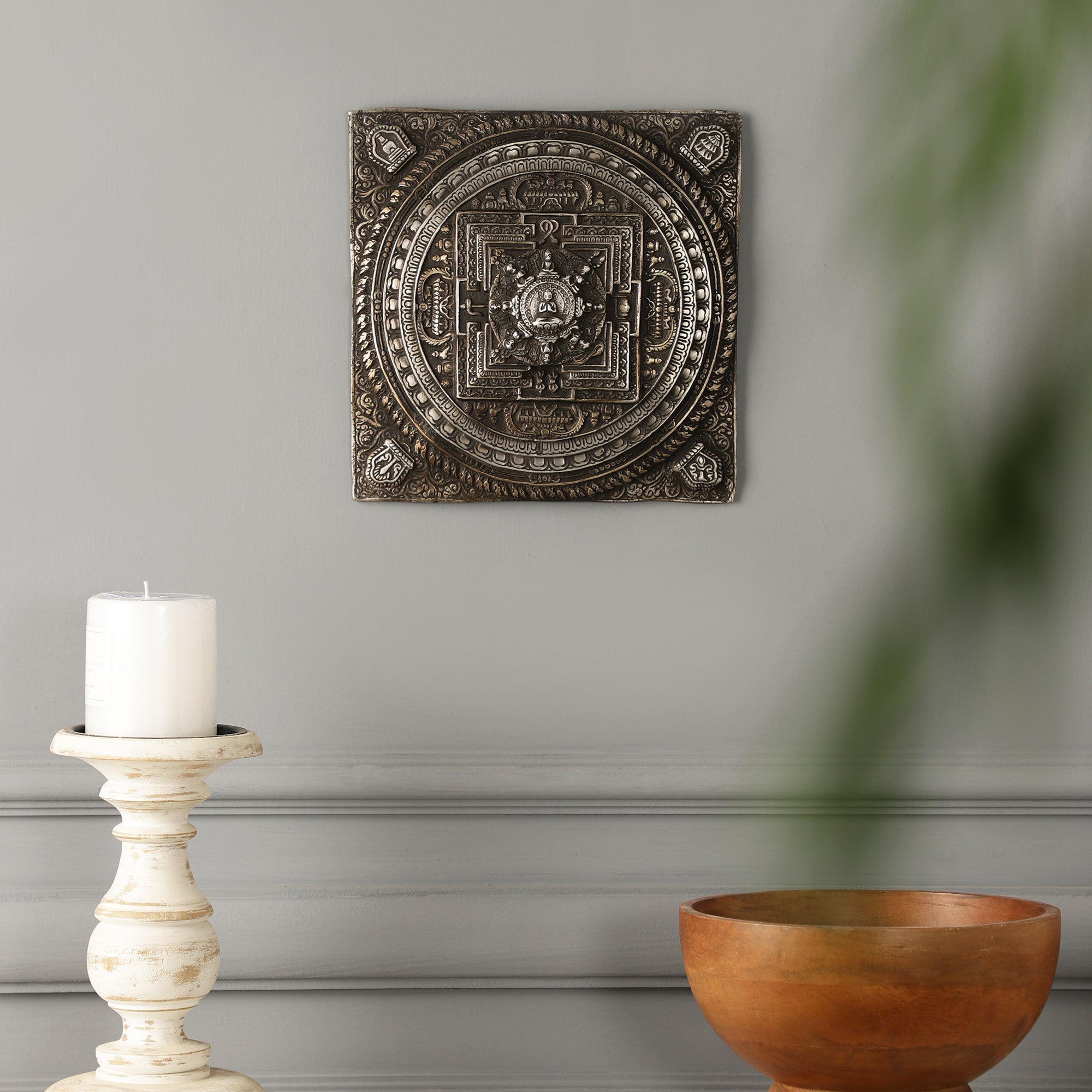 Handcarved Metal Mandala Wall Art (Antique Grey)