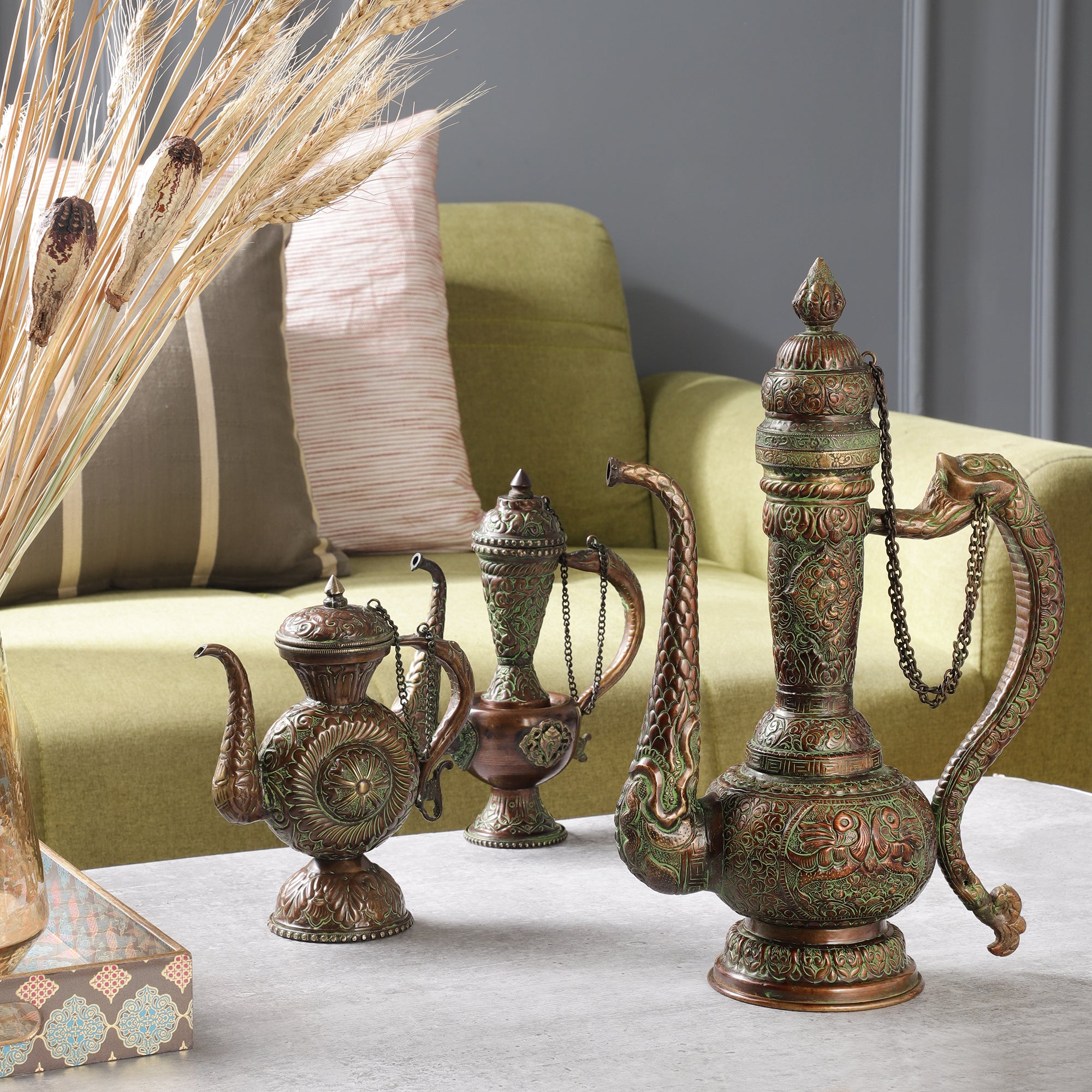 Antique Green Decorative Kettle (Single)