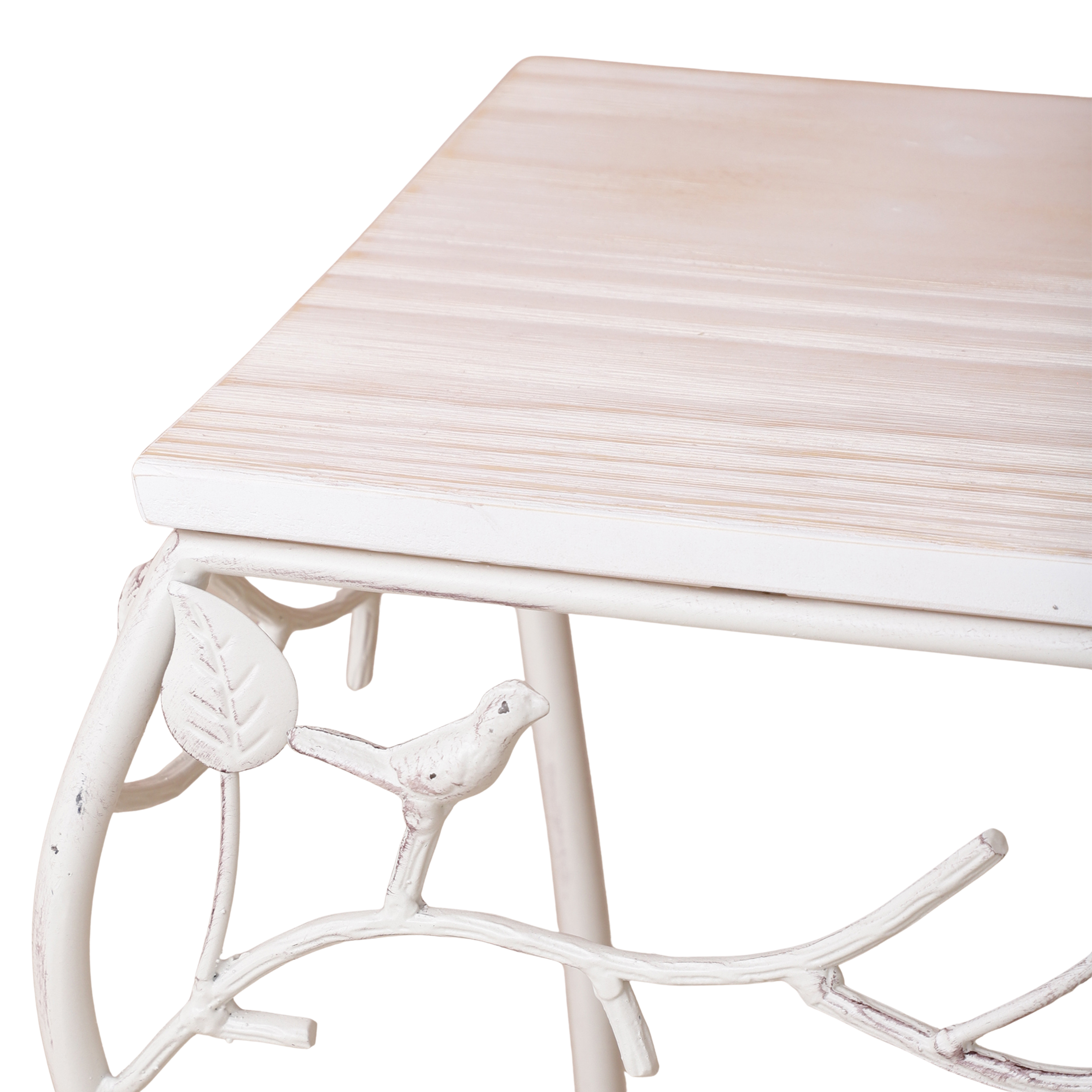 Square Bird Pattern Wood & Metal Short Tables (Set of 2)