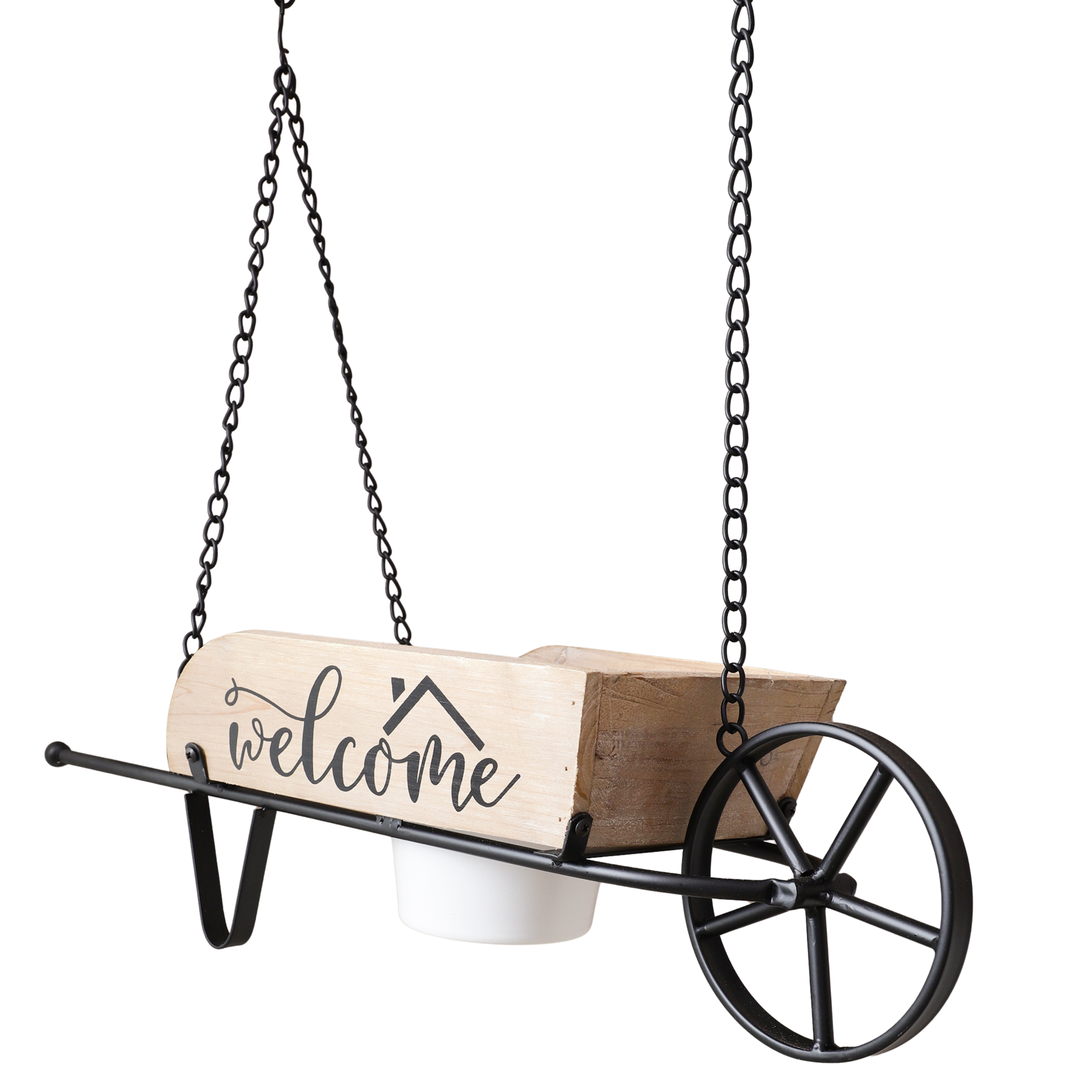 Wall Hanging Wheel Barrow Planter (Brown)