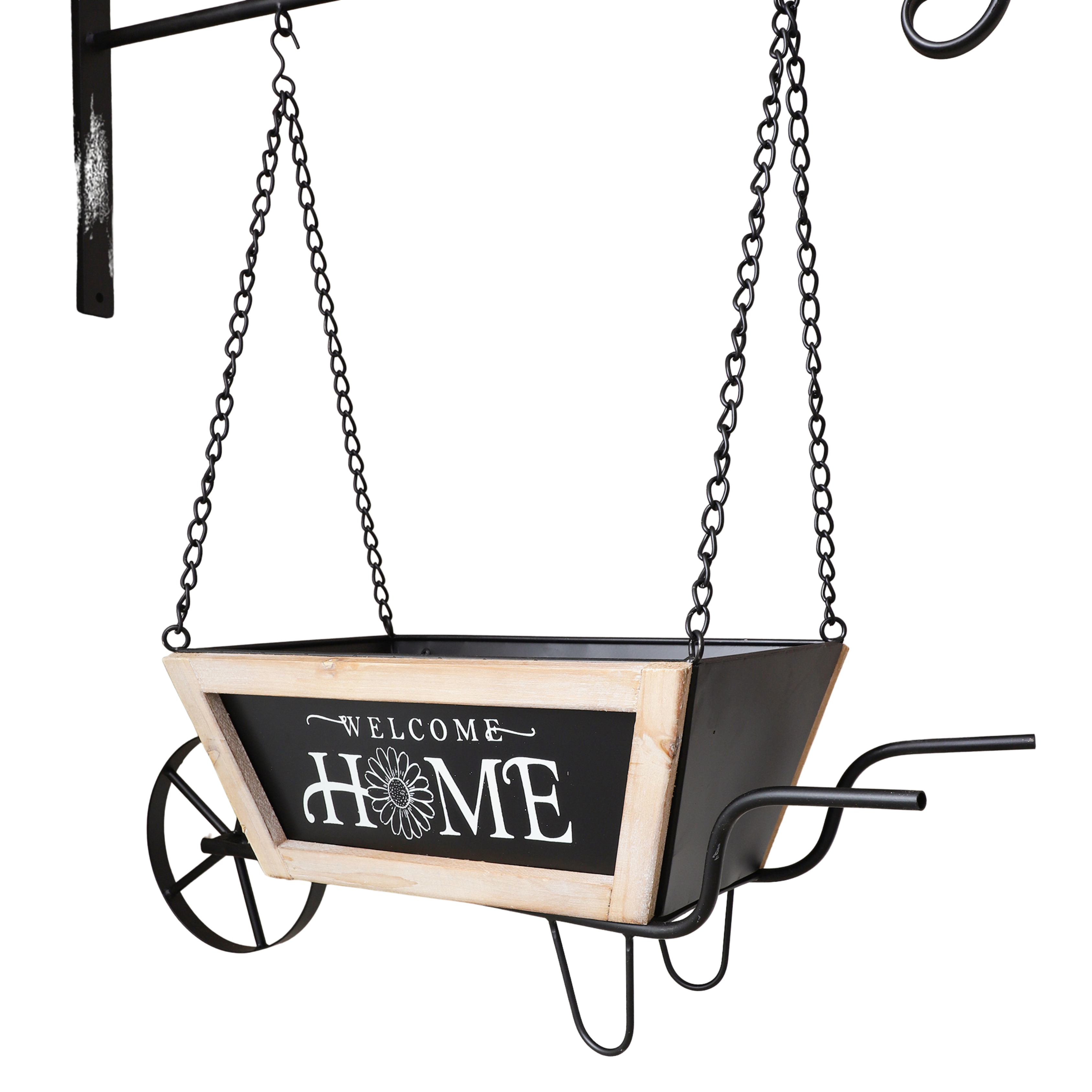Wall Hanging Wheel Barrow Planter (Black)