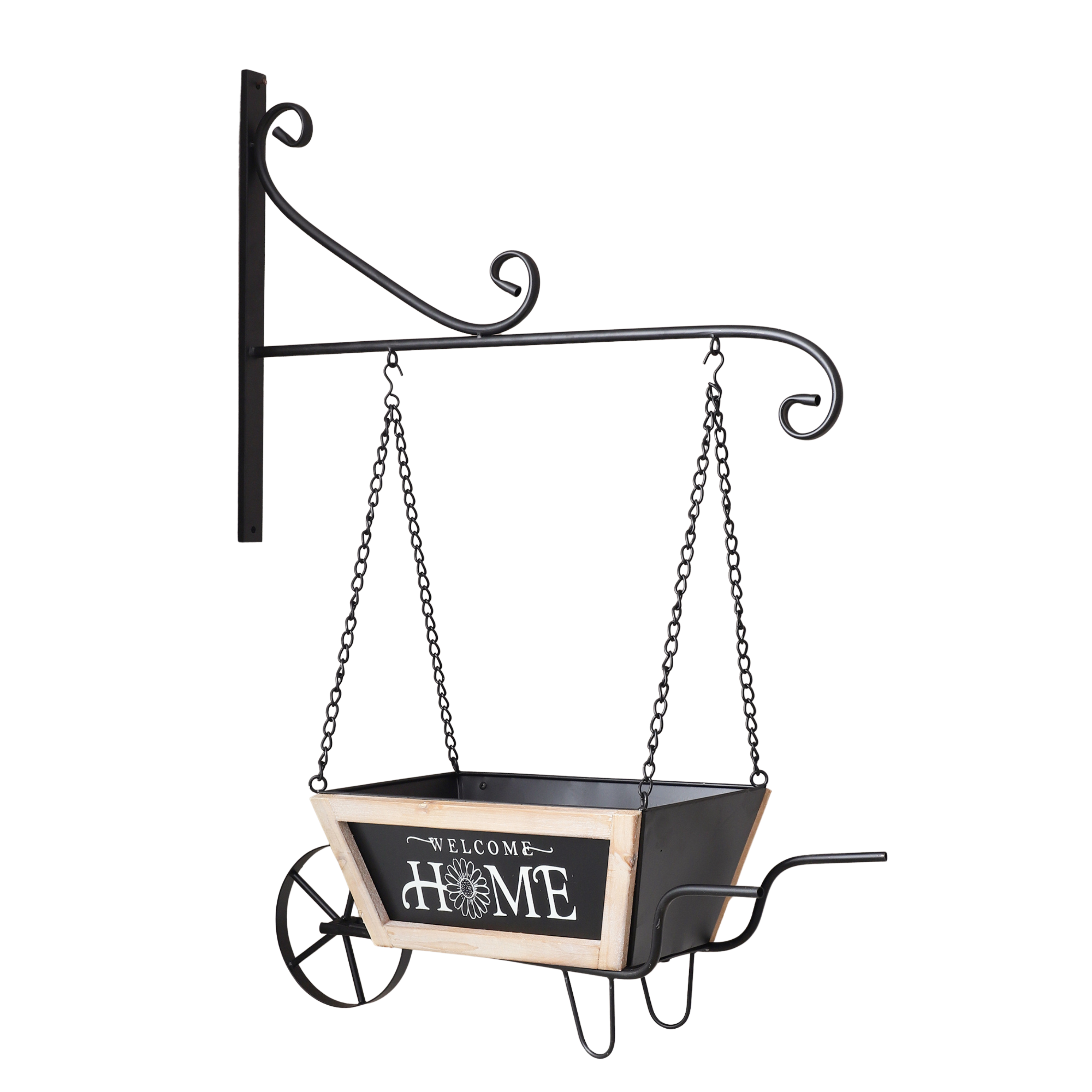 Wall Hanging Wheel Barrow Planter (Black)