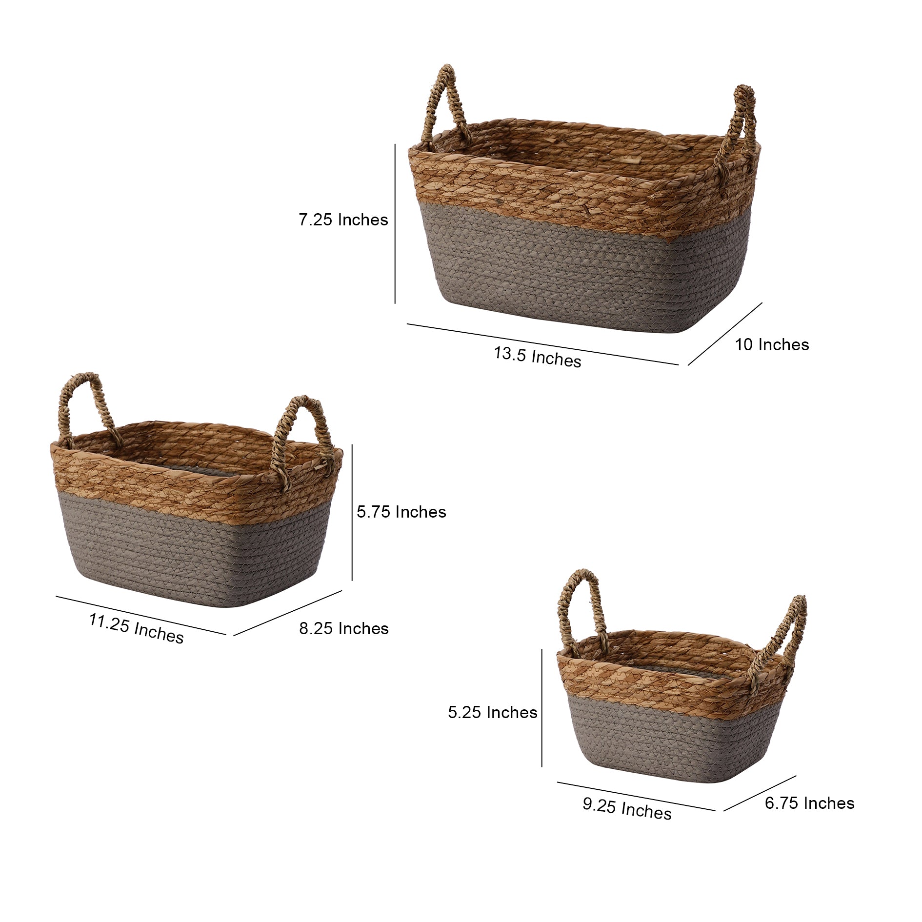 Coastal Braids Storage Bins - Grey (Set of 3)