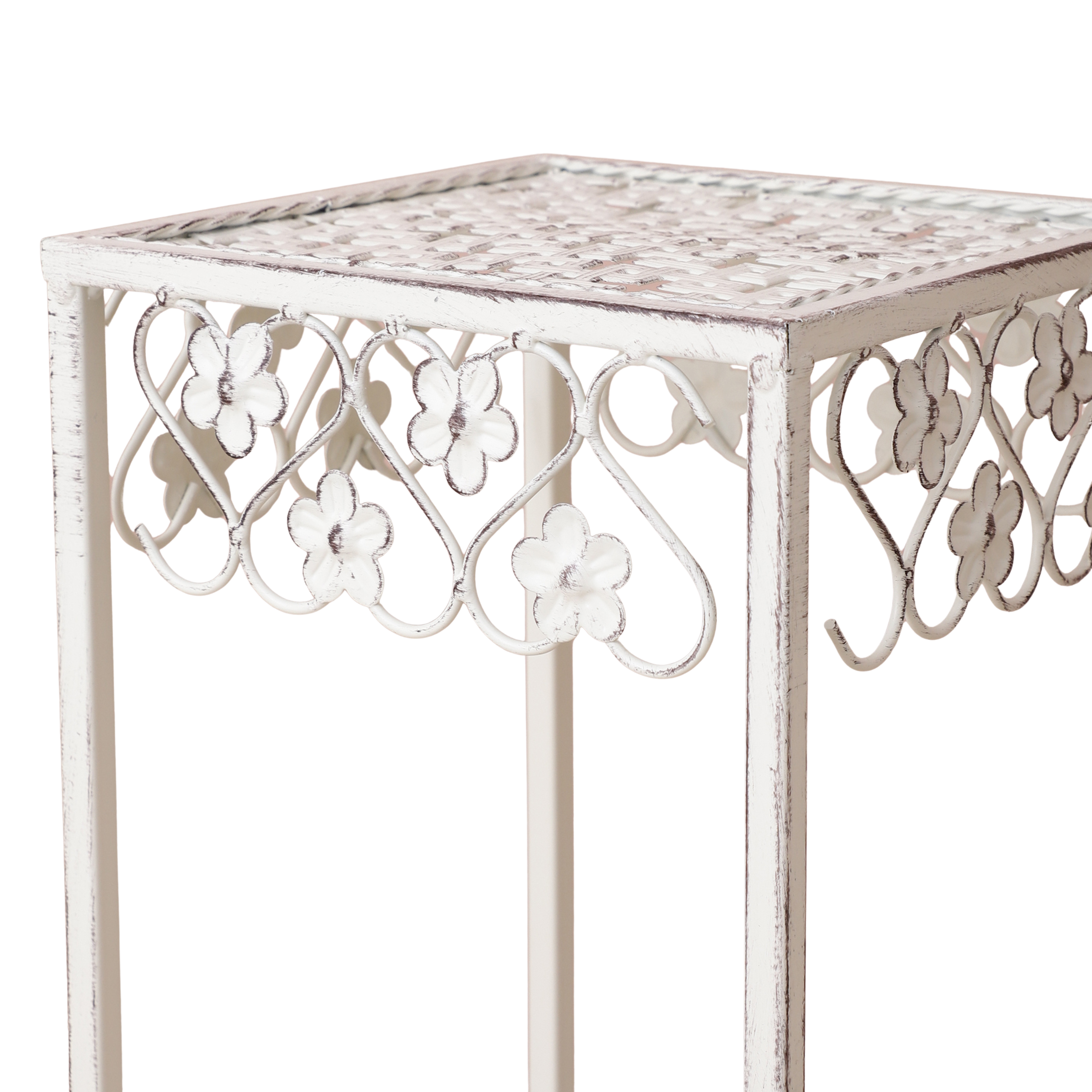 White Meshed Pattern Outdoor Tables (Set of 3)