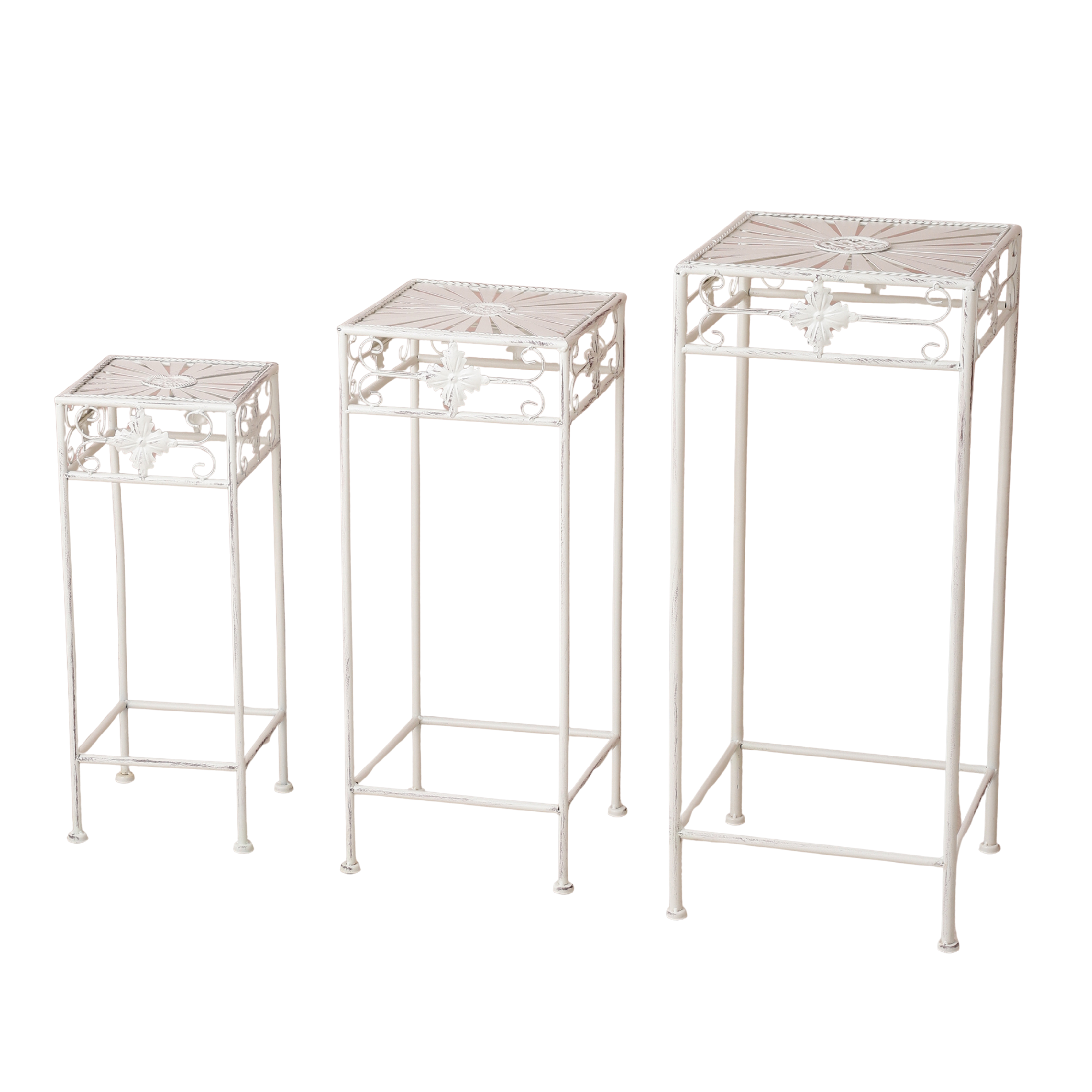 White Spokes Pattern Outdoor Tables (Set of 3)