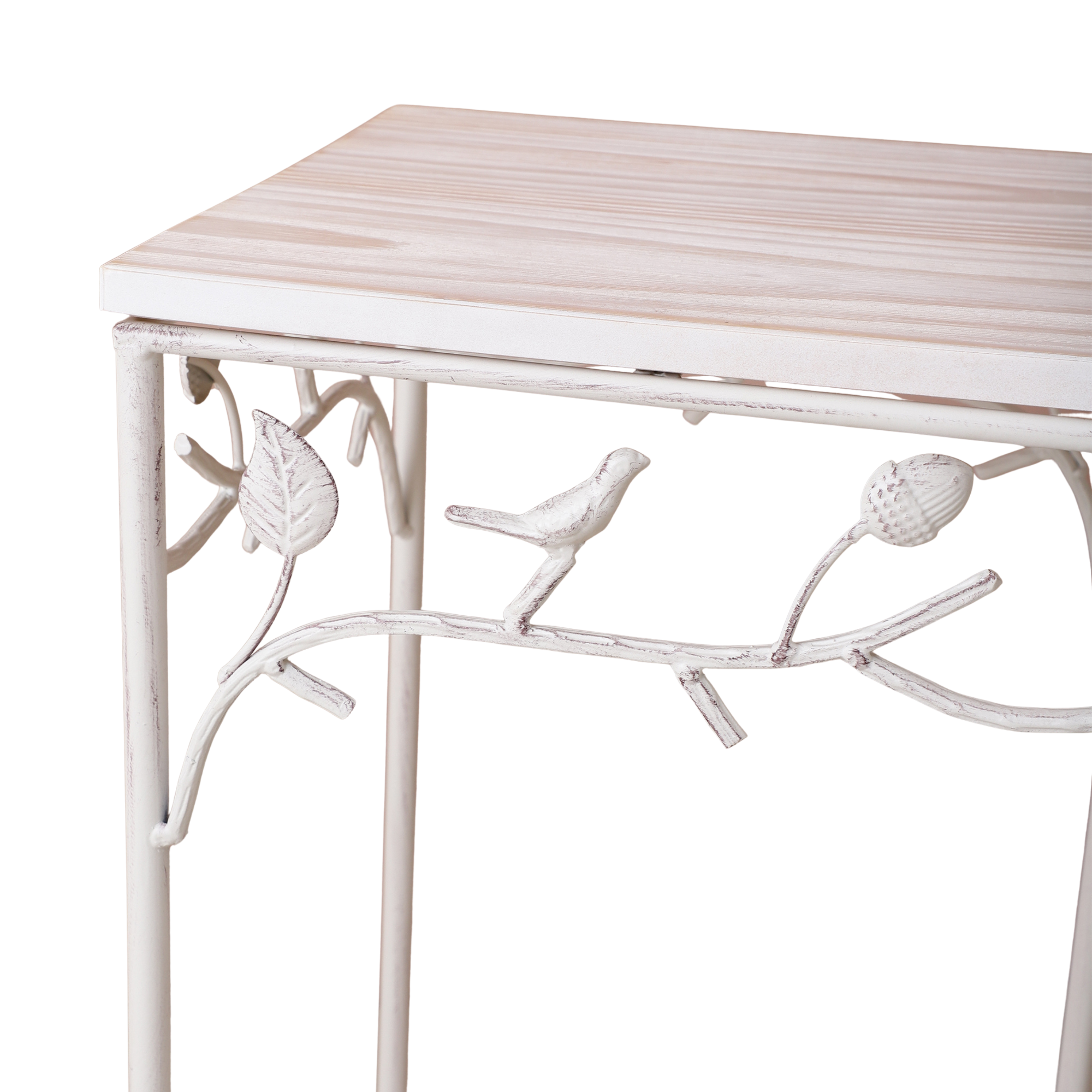 Square Bird Pattern Wood & Metal Tables (Set of 2)