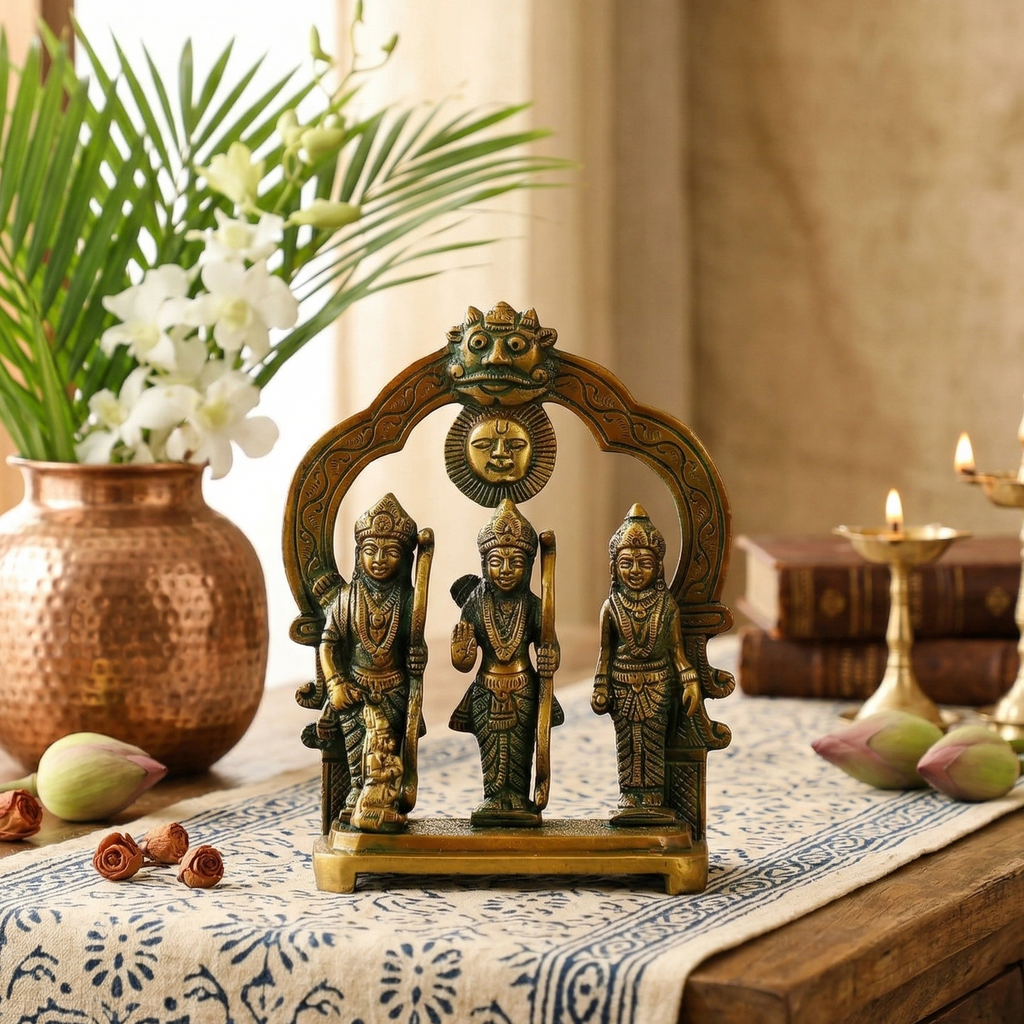 美品 TEMPLE GUARE ロンT L RETRIBUTE RECORDS Antique Brass Ram Darbar (Green/Brown)