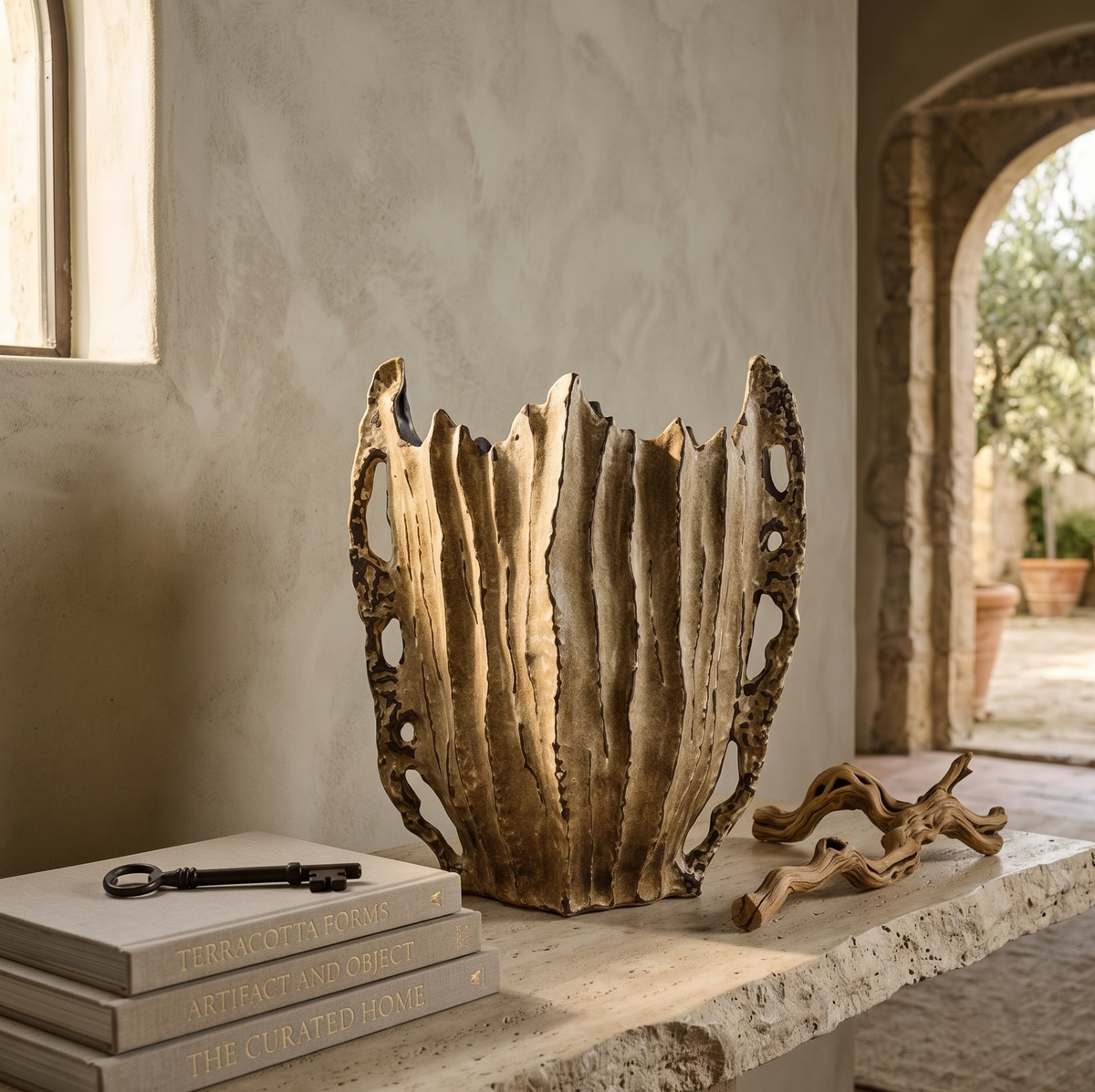 Bronze Bark Fluted Vase