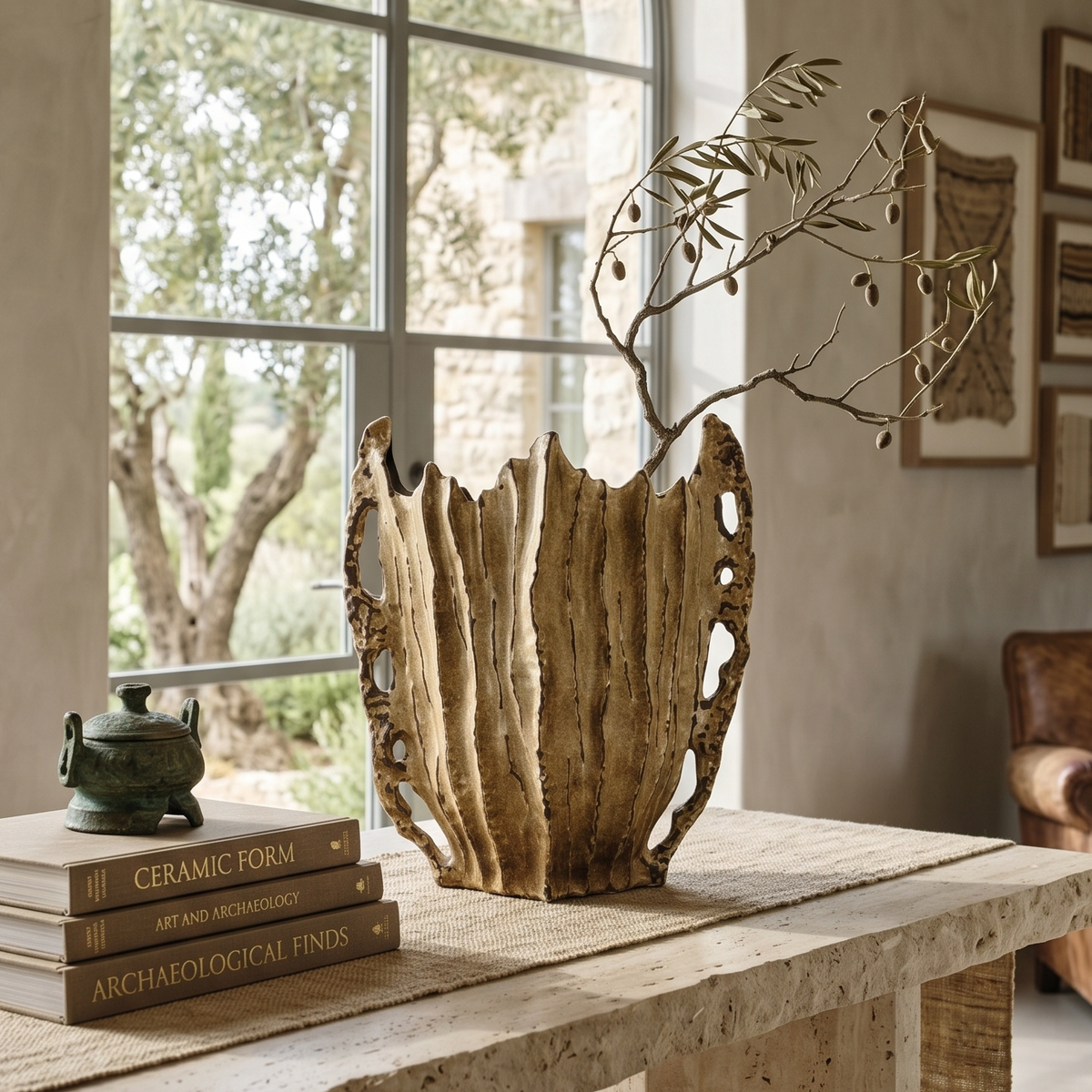 Bronze Bark Fluted Vase