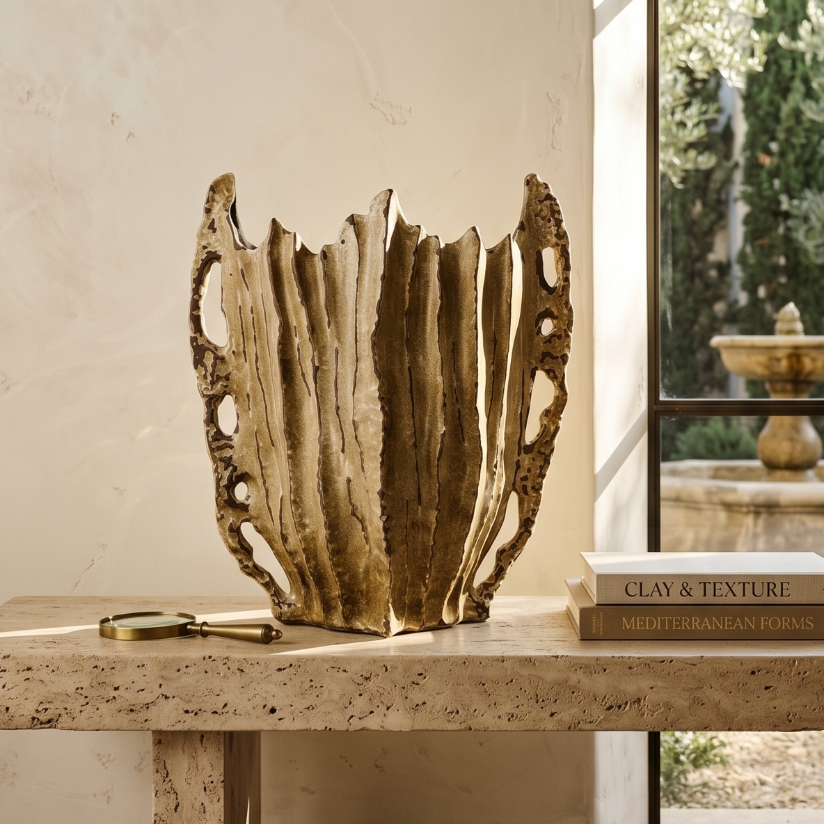 Bronze Bark Fluted Vase