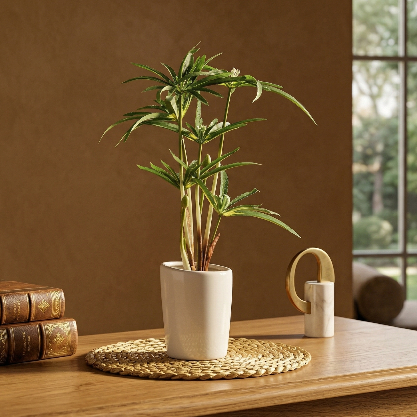 Cyperus Bonsai Ceramic Potted Plant