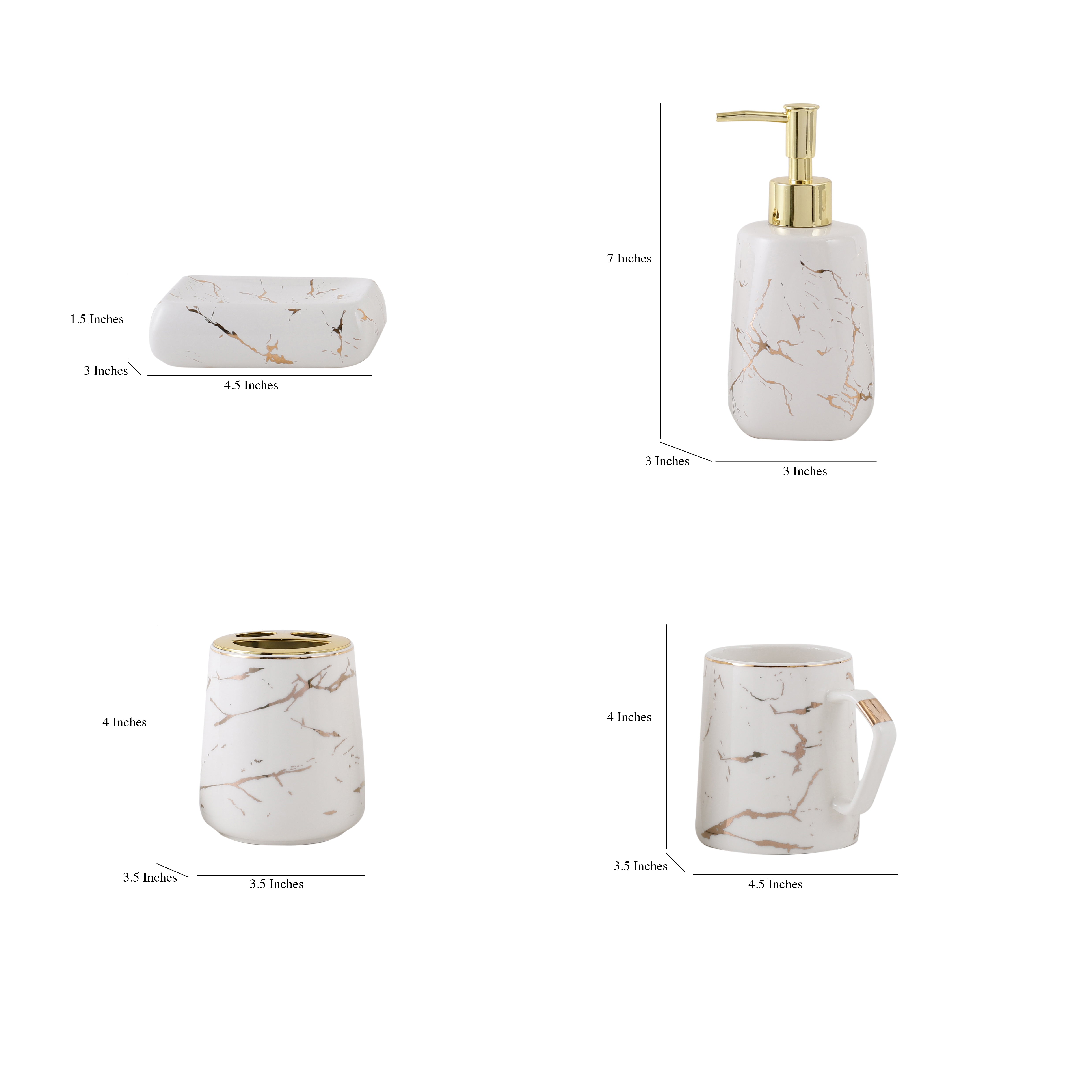 Luxury White and Gold 6 Piece Bath Set