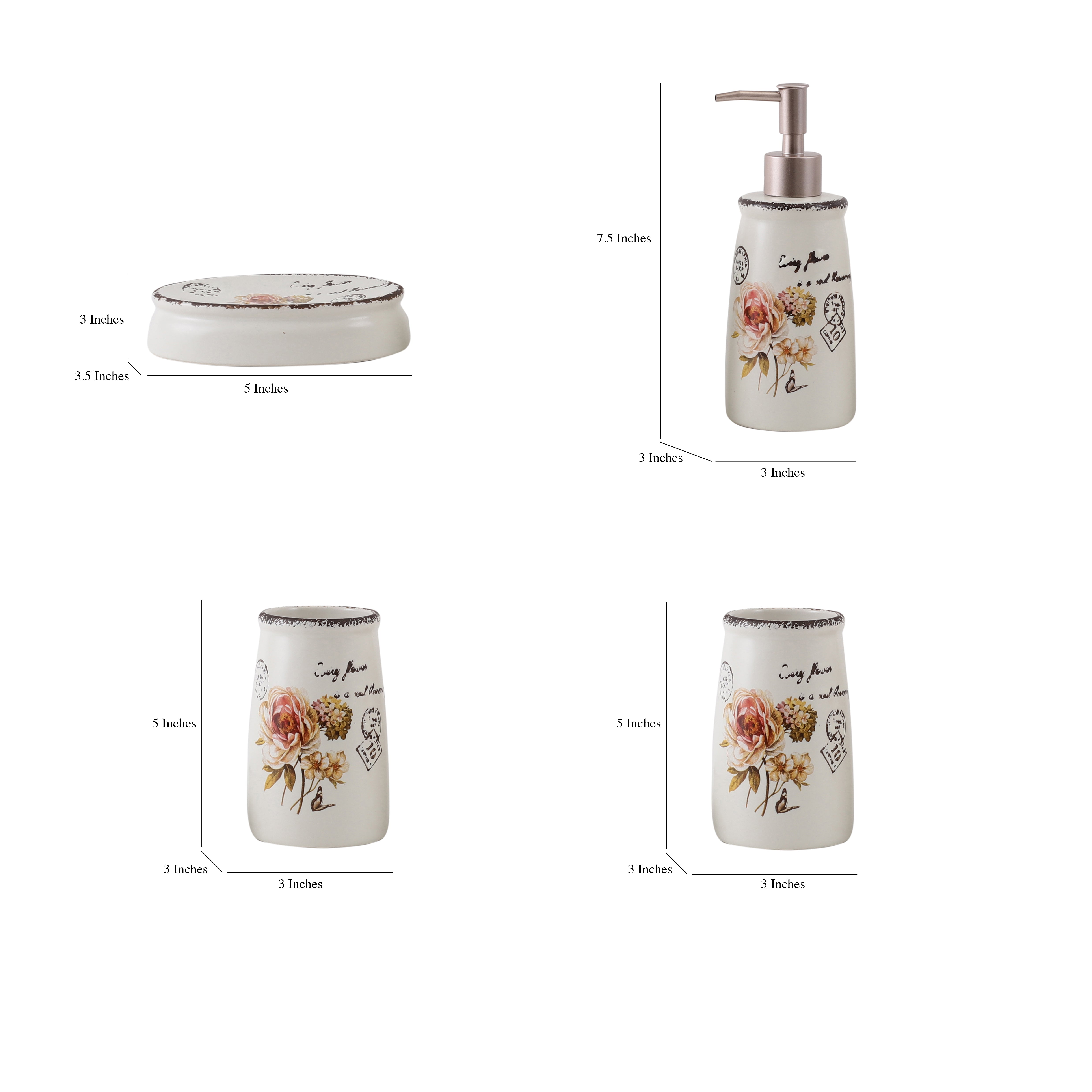 Vintage Floral Pattern 4 Piece Bath Set