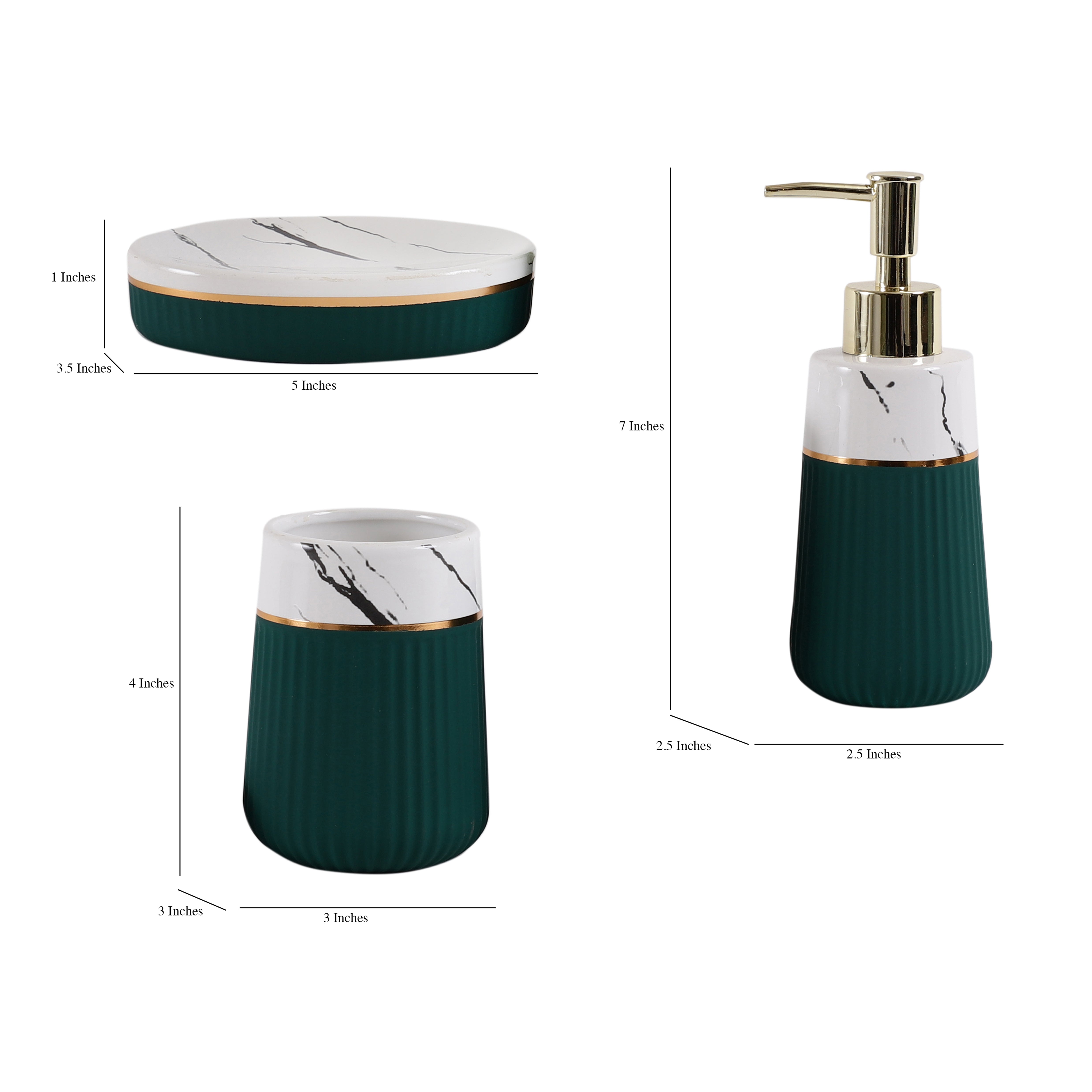 Emerald Green and White 3 Piece Bath Set