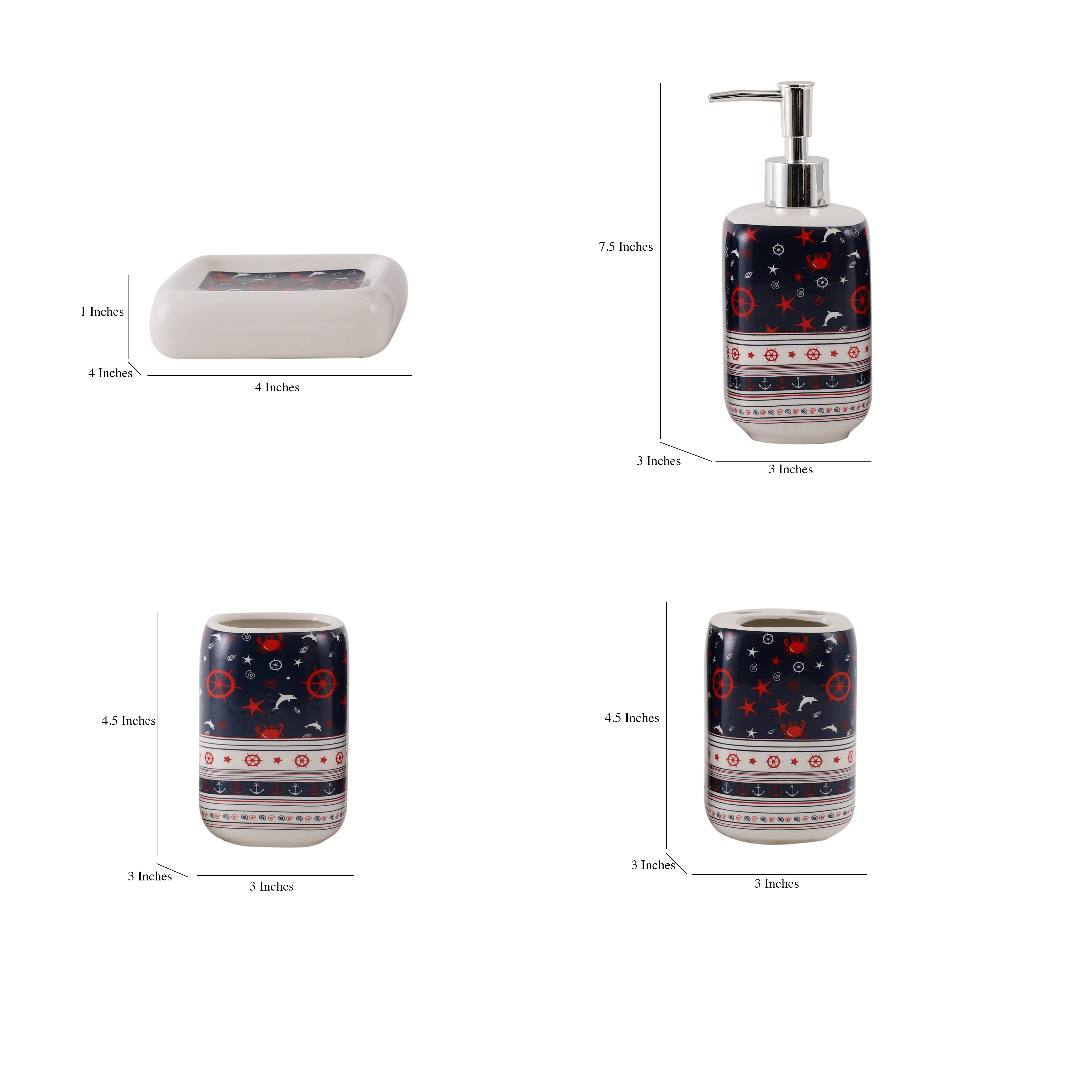 Nautica 4 Piece Bath Set - Red/Blue